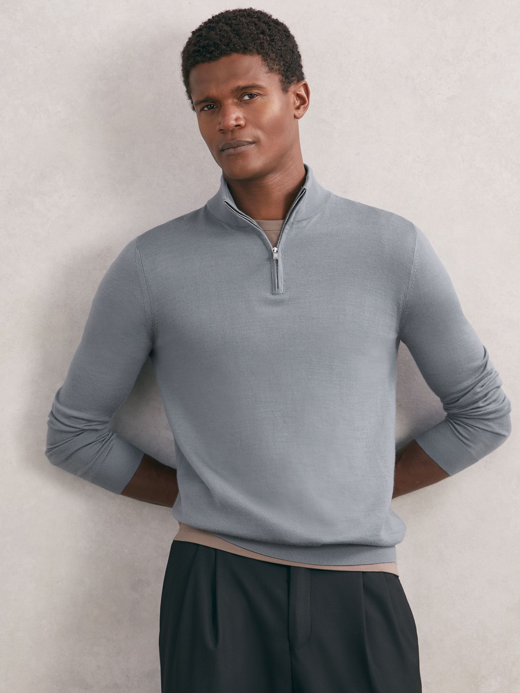 Wool Half-Zip Funnel Neck Jumper in Steel Blue - image 2