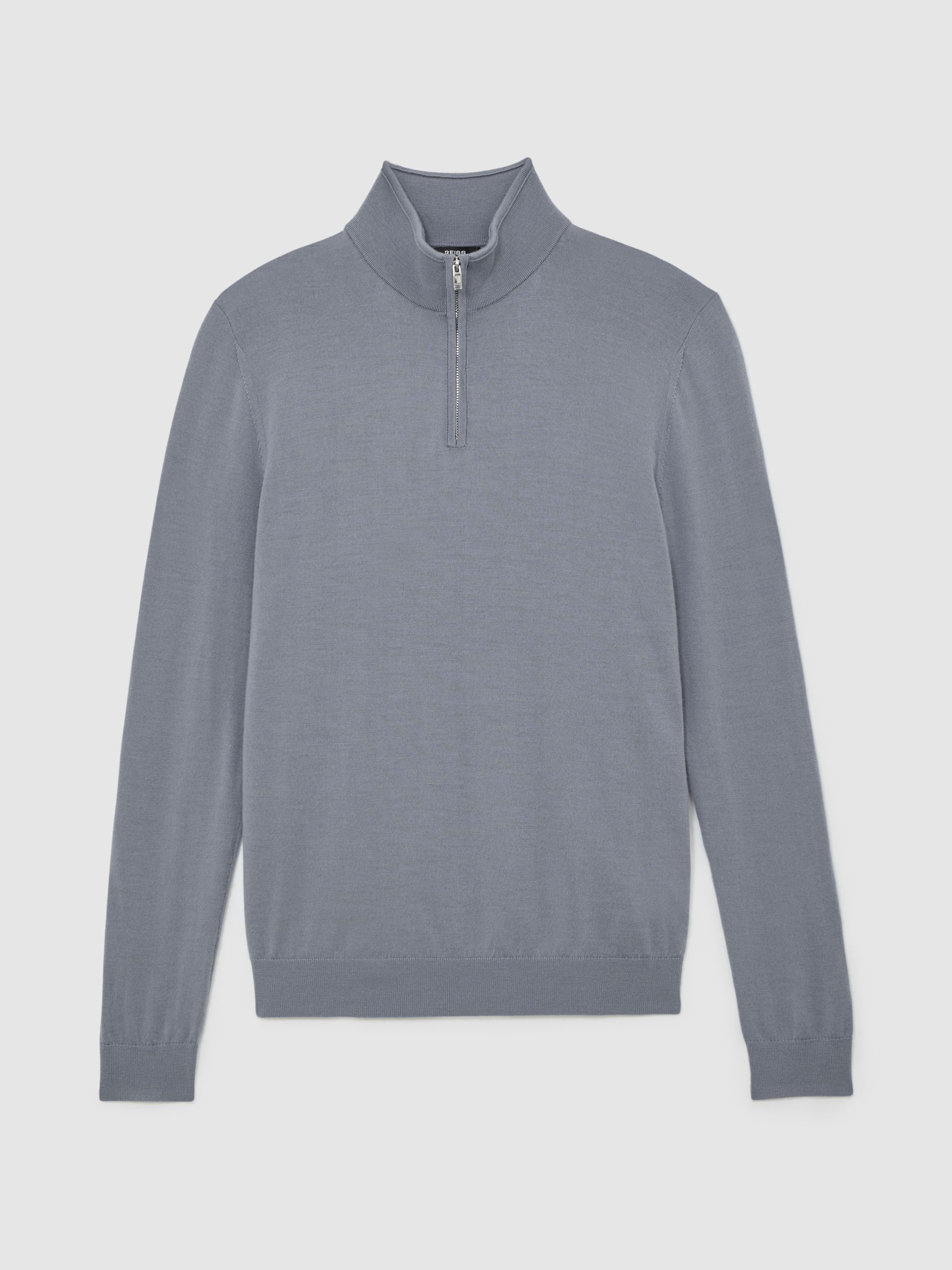 Wool Half-Zip Funnel Neck Jumper in Steel Blue - image 1
