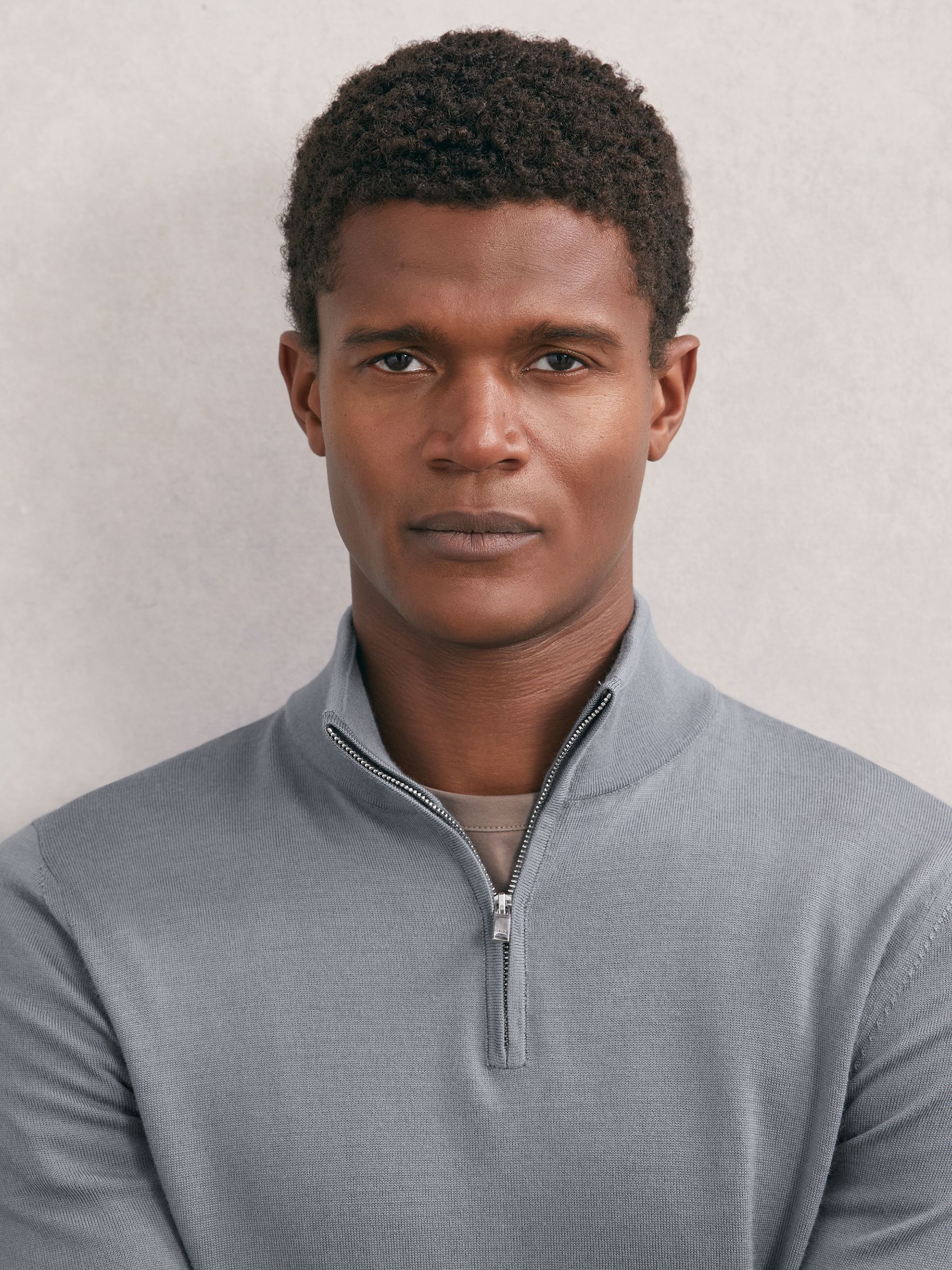 Wool Half-Zip Funnel Neck Jumper in Steel Blue - image 4