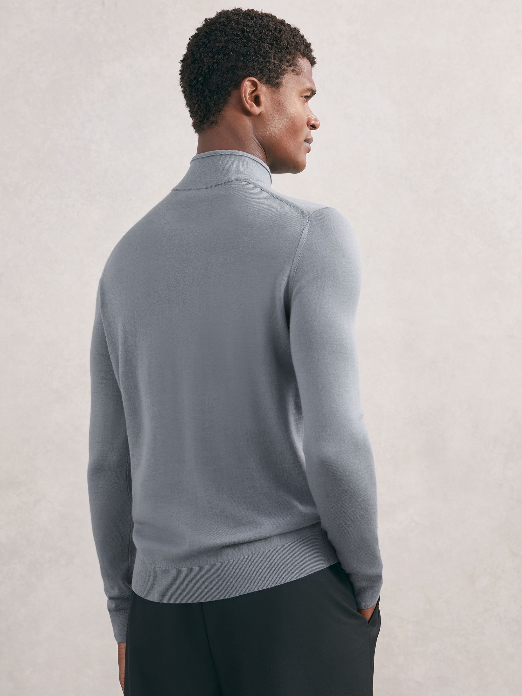 Pull demi-zip en laine mérinos bleu acier - Image 5 de 6