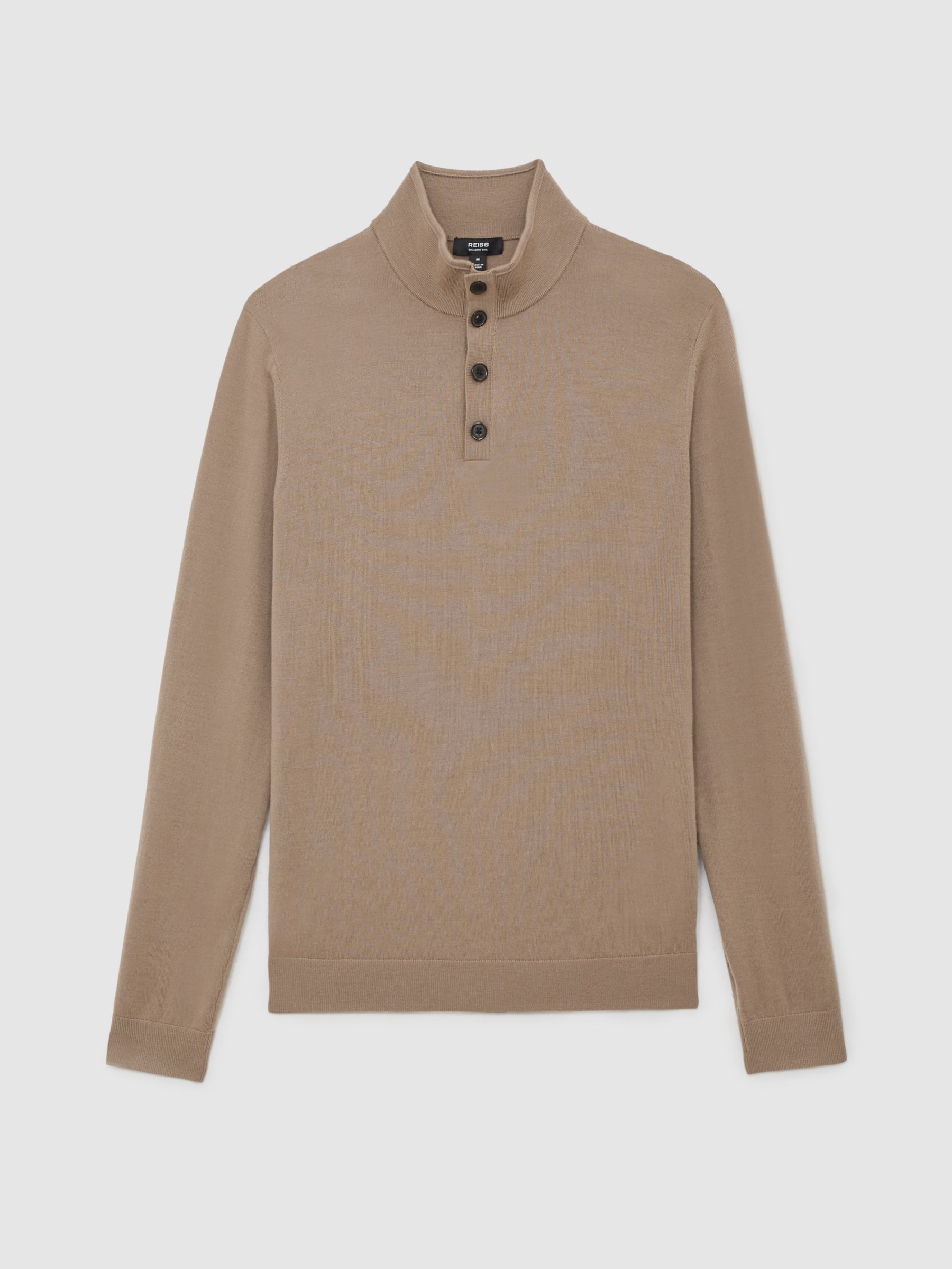 Wool Half-Button Funnel Jumper in Camel Brown - image 1