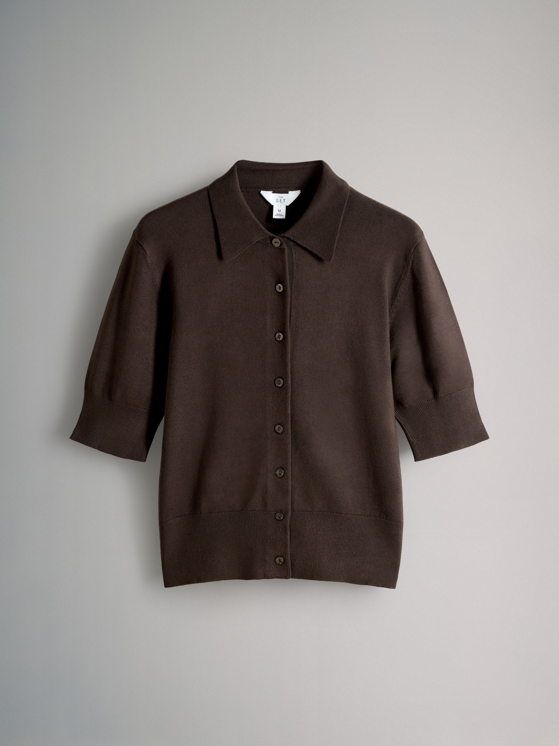 3 Pack Short Sleeve Fine Knit Button Collared Cardigans Chocolate Brown/Neutral Taupe/Cream - Image 6 of 6