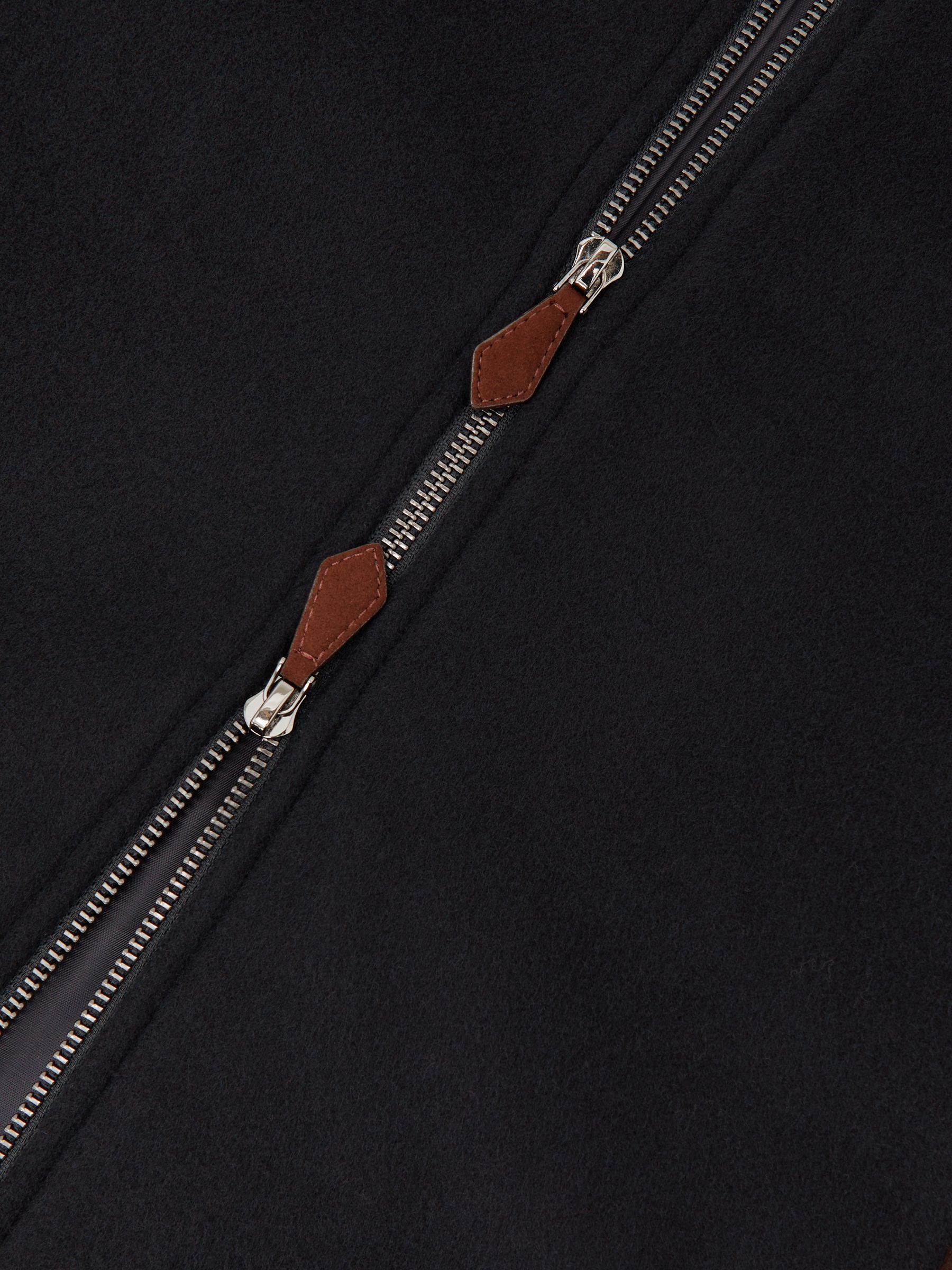 Wool-Blend Colour-Block Bomber Jacket in Navy/Brown - Image 6 of 6