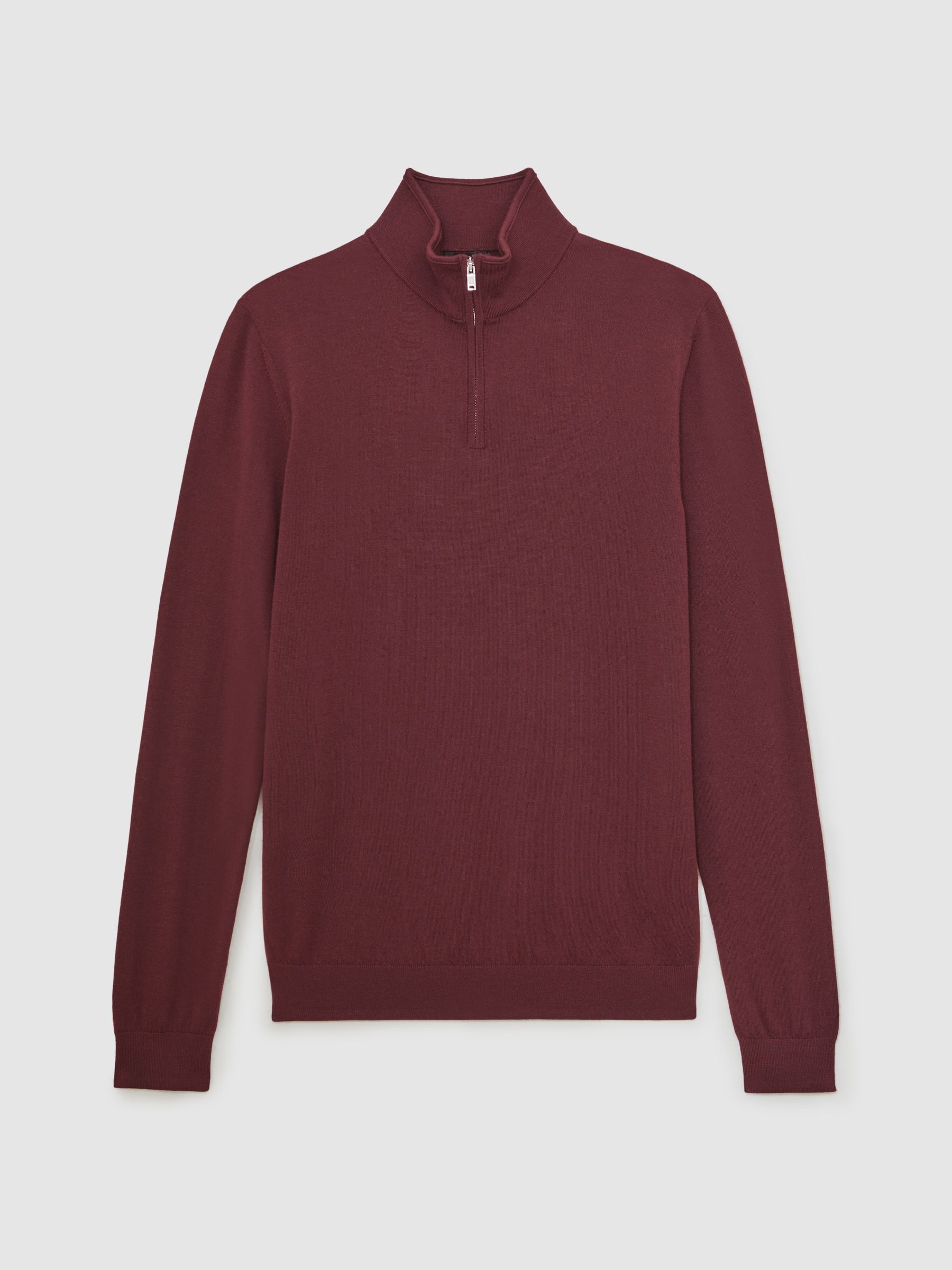 Wool Half-Zip Funnel Neck Jumper in Port Red - image 1