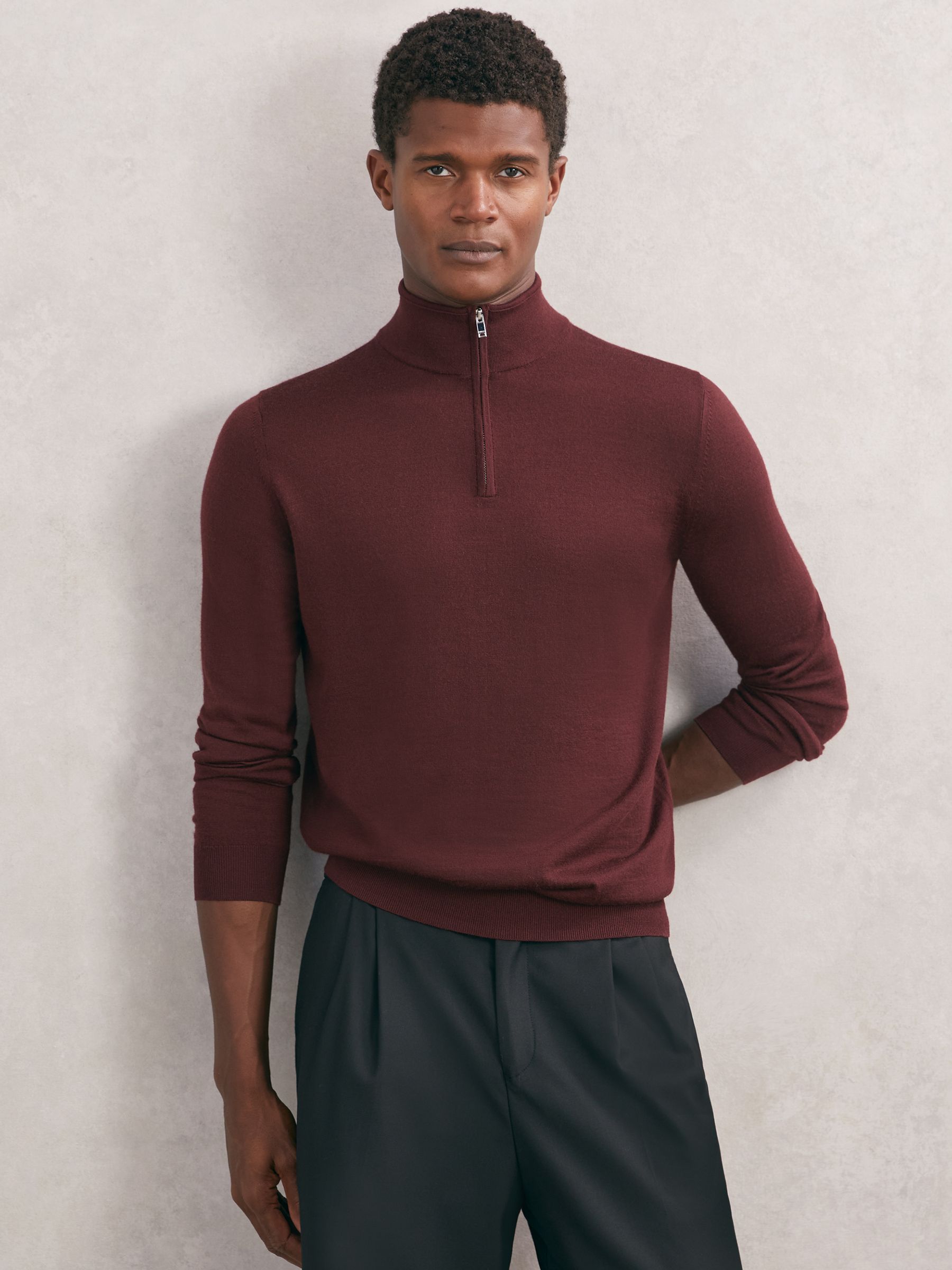 Wool Half-Zip Funnel Neck Jumper in Port Red - image 5