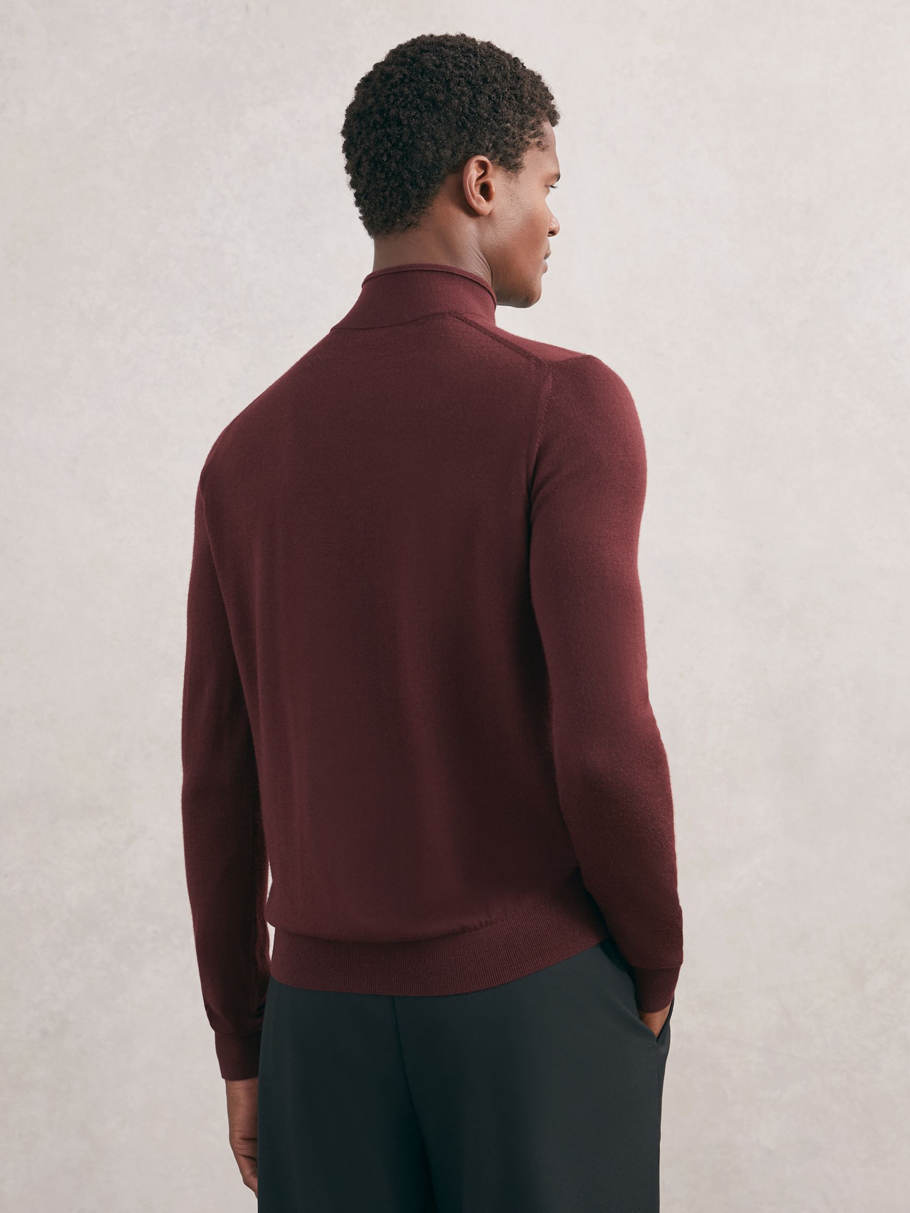 Wool Half-Zip Funnel Neck Jumper in Port Red - image 3
