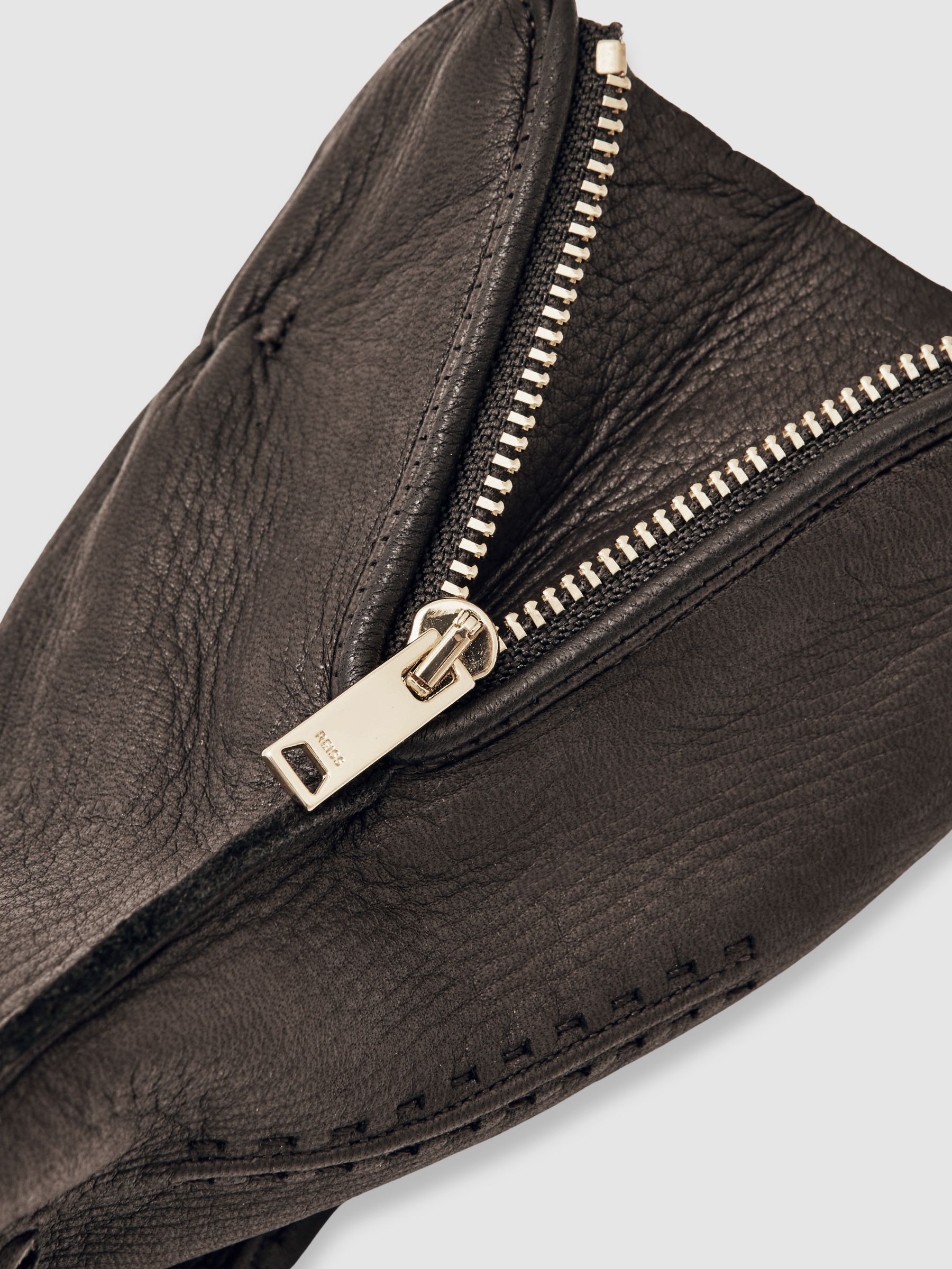 Leather Zip-Side Gloves in Dark Brown - image 1