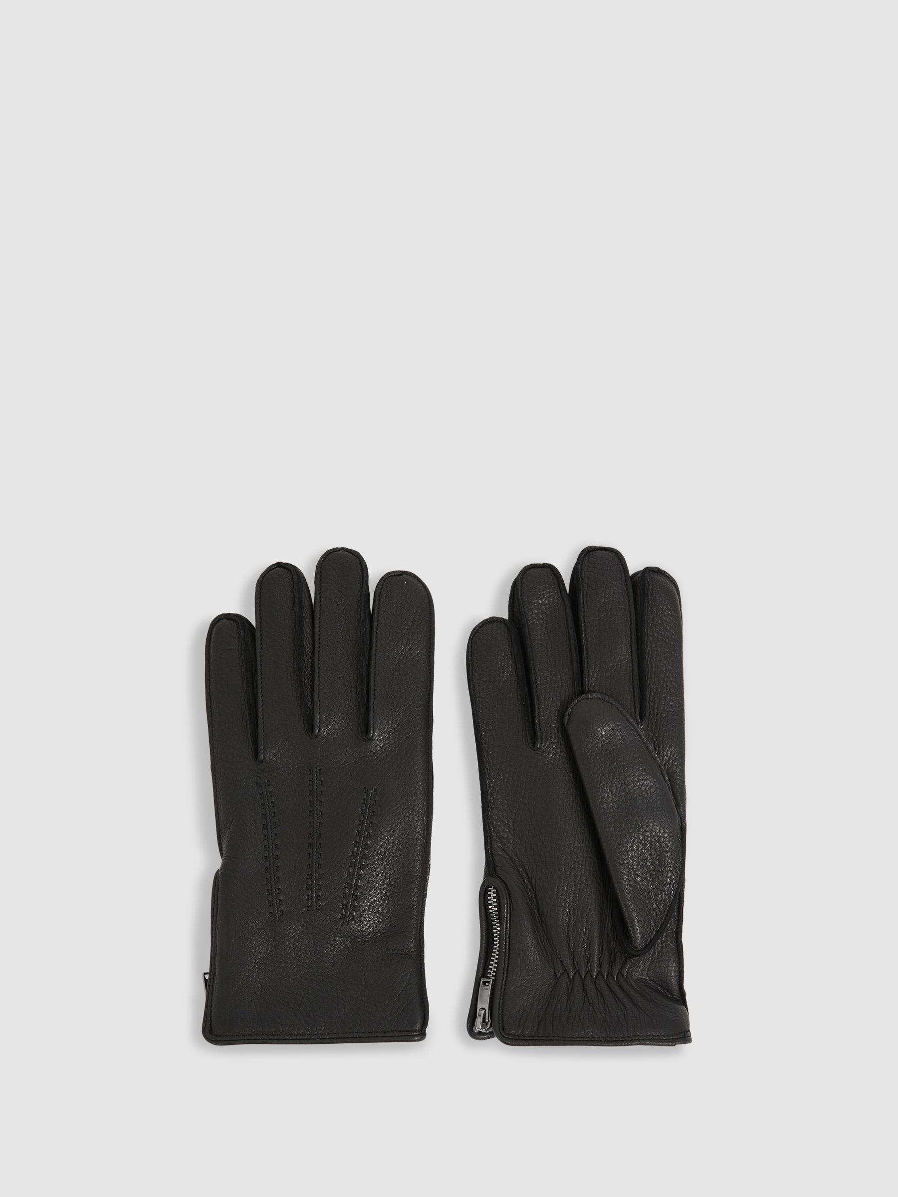 Leather Zip-Side Gloves in Black - Image 1 of 3