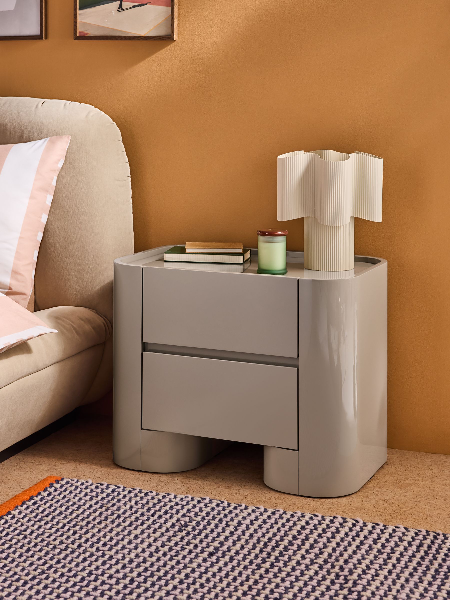 Kain Bedside Table in Mushroom Grey Gloss - Image 1 of 5