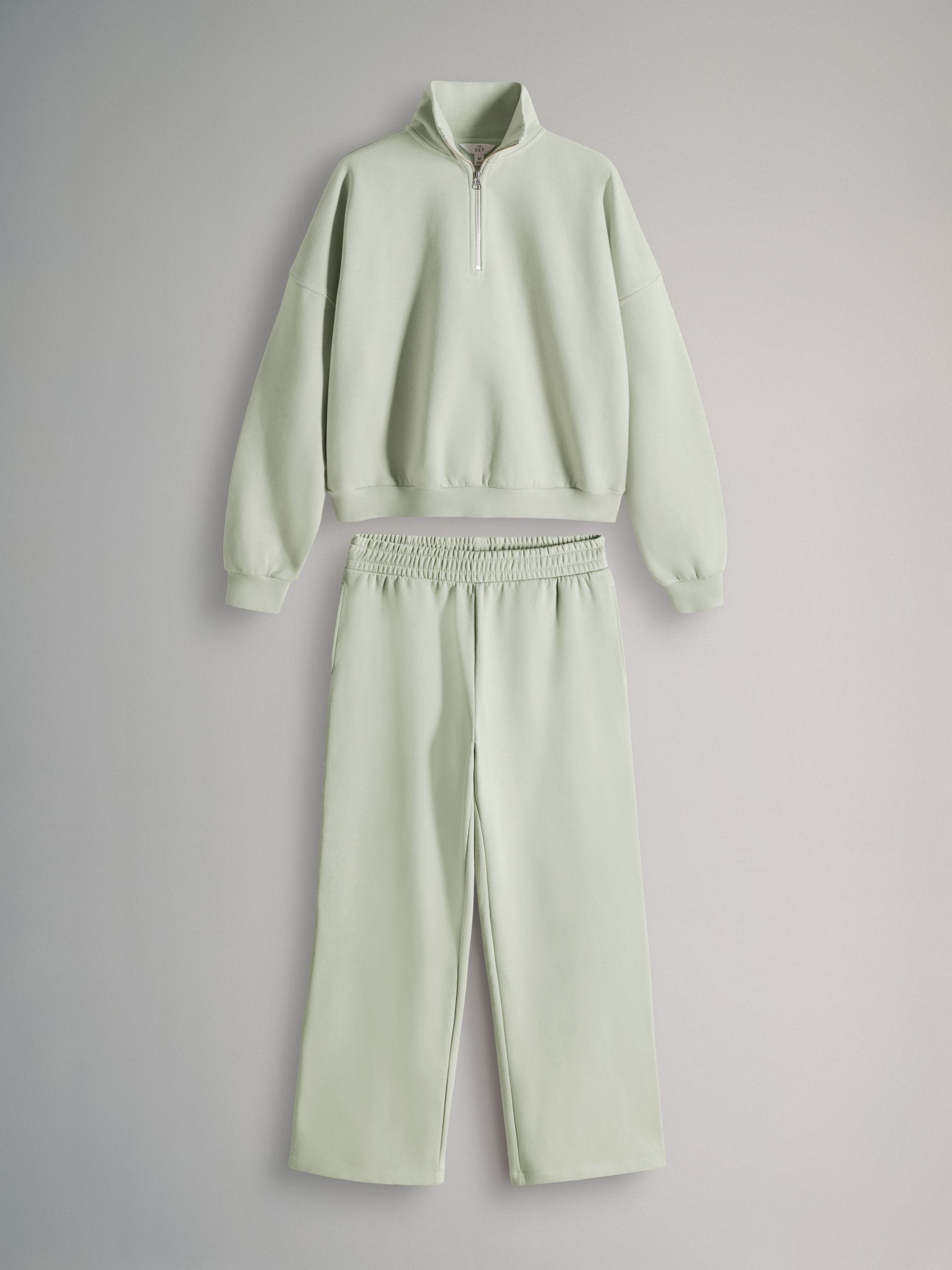 Light Green 2 Pack Quarter Zip Funnel Neck Jumper and Wide Leg Jogger Set - Image 1 of 5