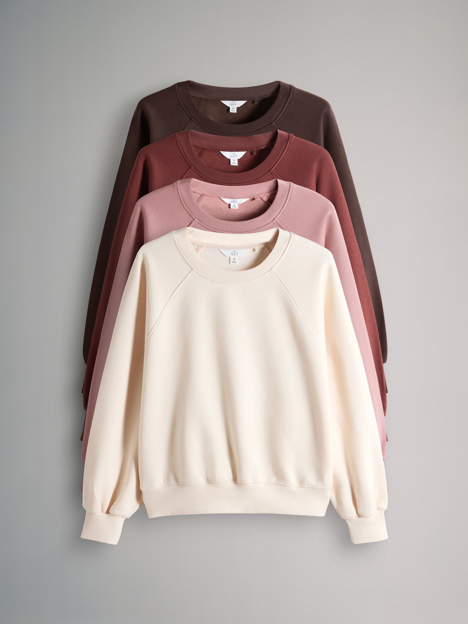 Chocolate Brown/Pinks/Cream 4 Pack Raglan Sweat Tops - Image 1 of 6
