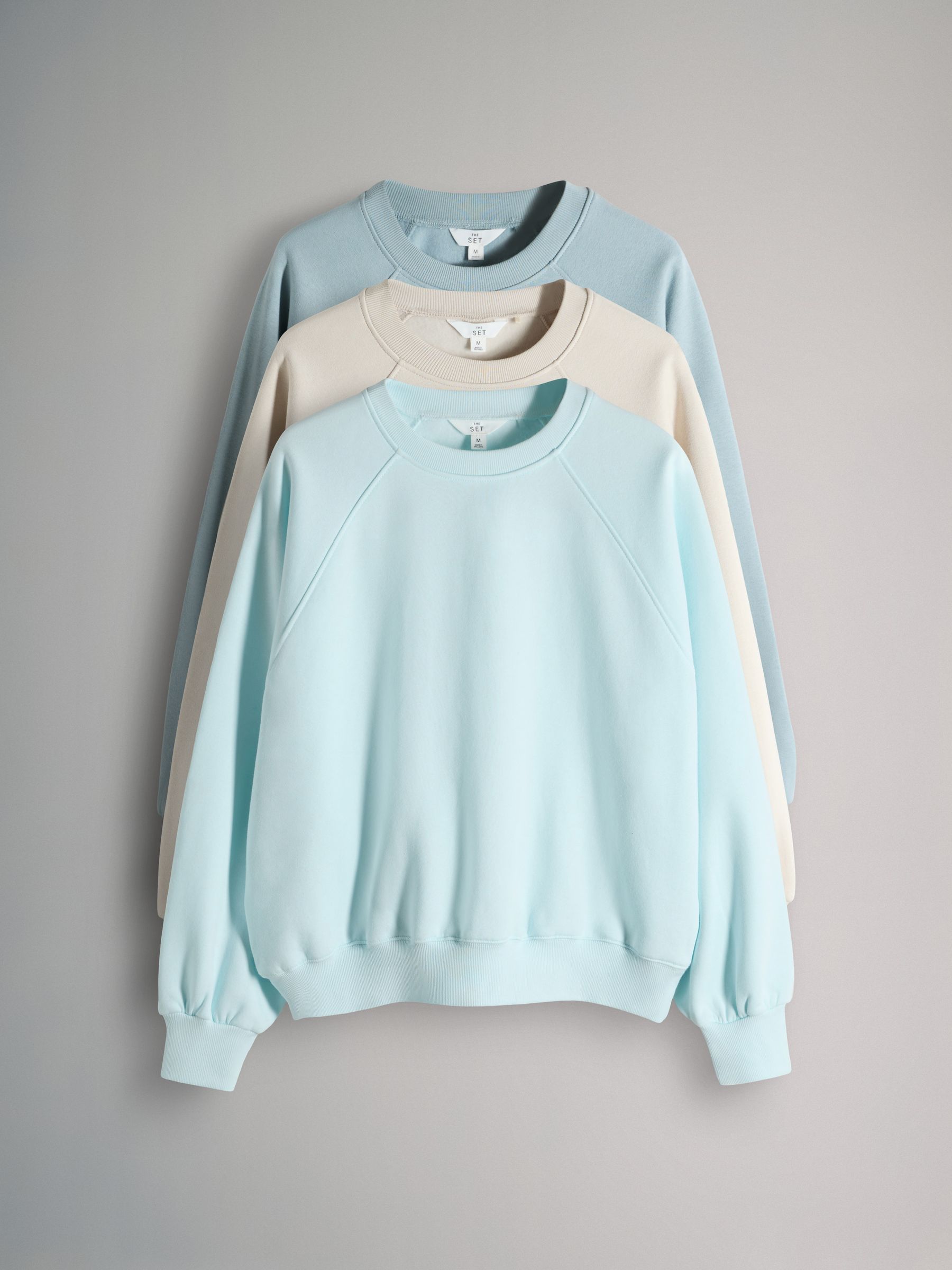 Blue/Light Blue/Cream 3 Pack Raglan Sweat Tops - Image 1 of 6