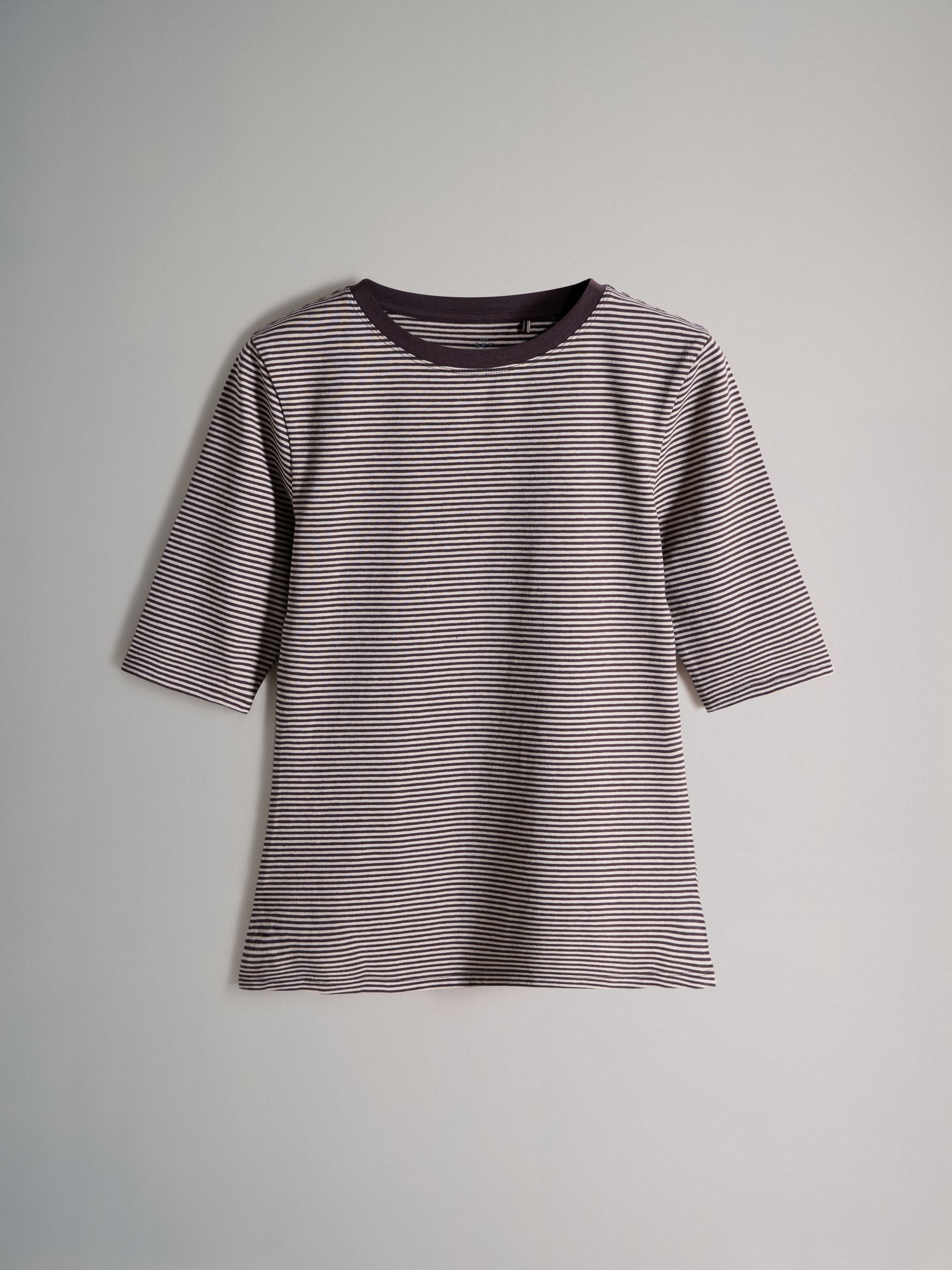 4 Pack Crew Neck Half Sleeve Fitted Tops Black/Chocolate Brown/White/Stripe - Image 3 of 6