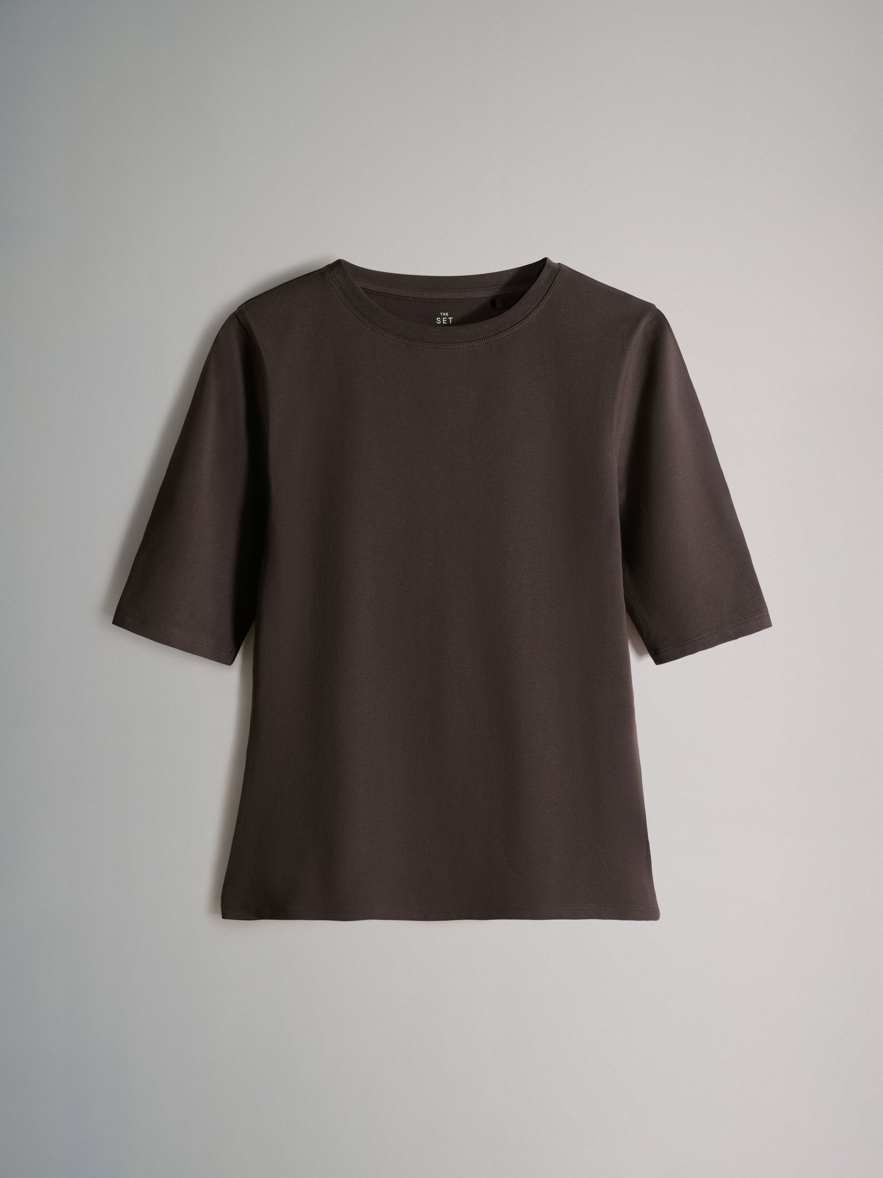 4 Pack Crew Neck Half Sleeve Fitted Tops Black/Chocolate Brown/White/Stripe - Image 4 of 6