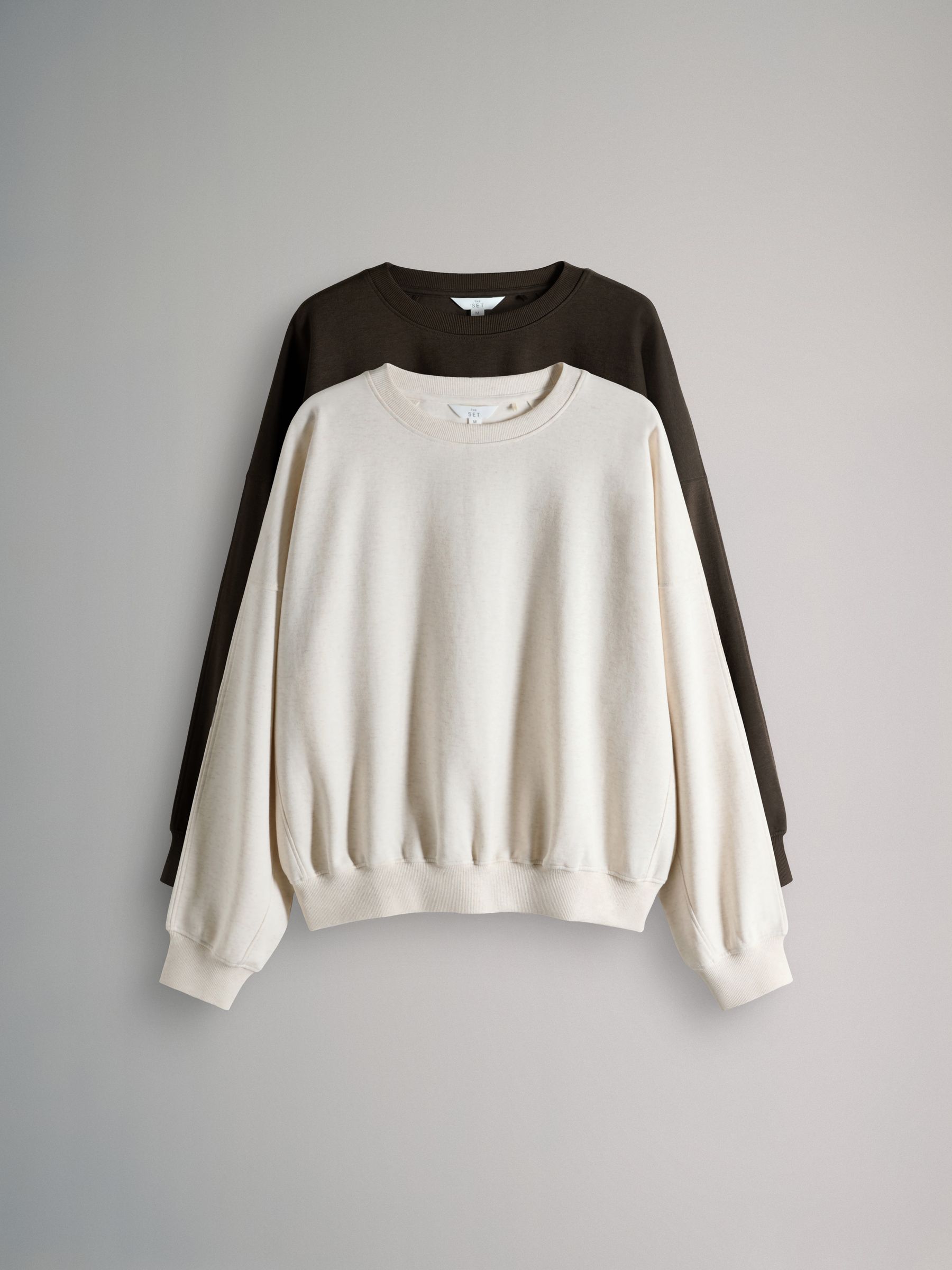 2 Pack Relaxed Crew Sweatshirt Chocolate Brown/Cream - Image 1 of 5