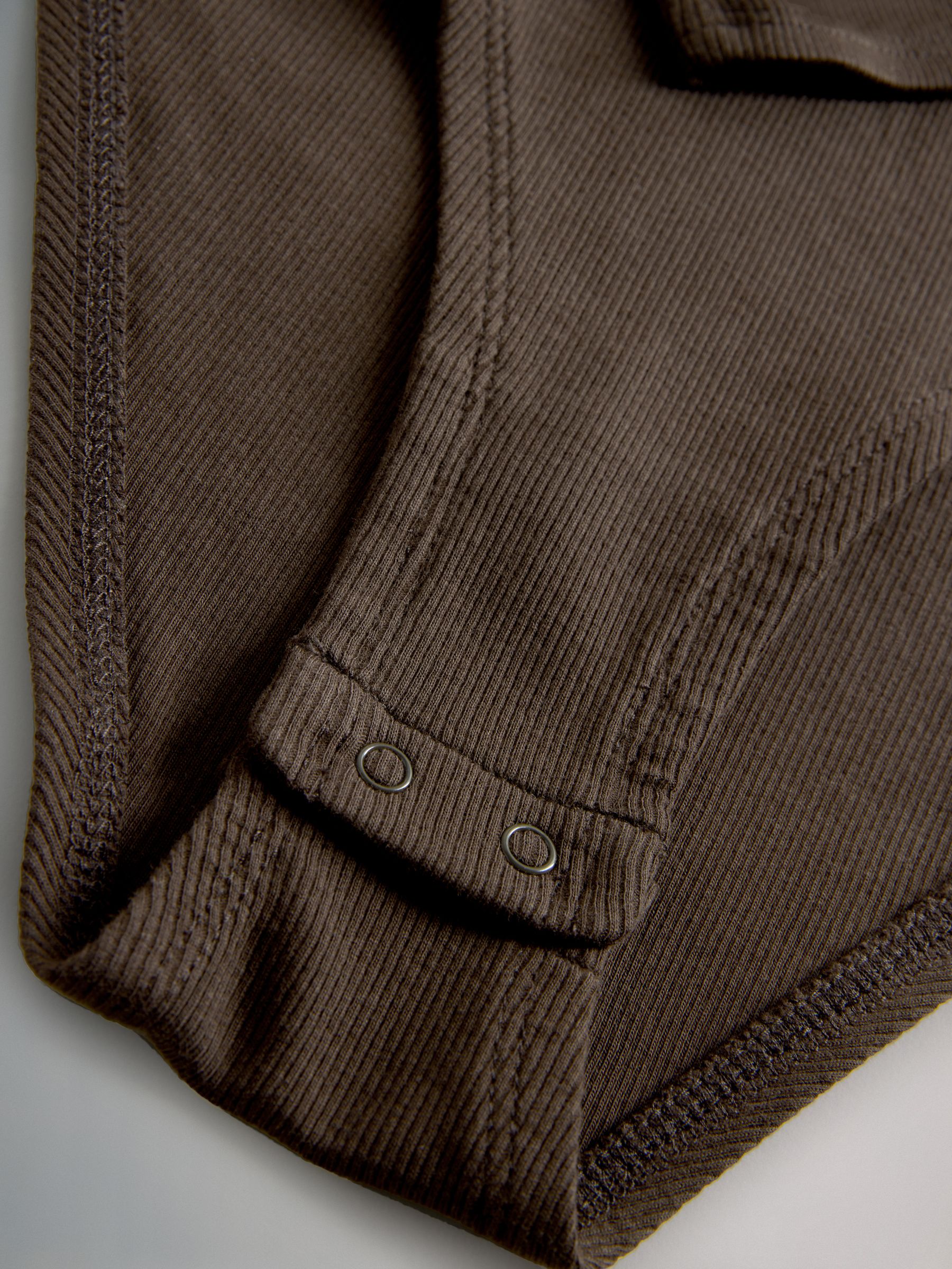 3 Pack Ribbed Long Sleeve Bodysuits Black/Chocolate/Cream - Image 5 of 6