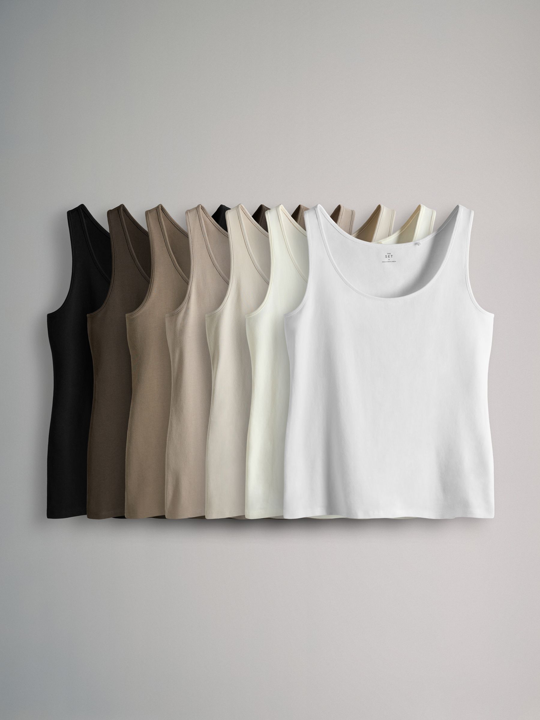 Black/White/Brown/Light Brown/Cream/White 7 Pack Scoop Neck Vests - Image 1 of 6