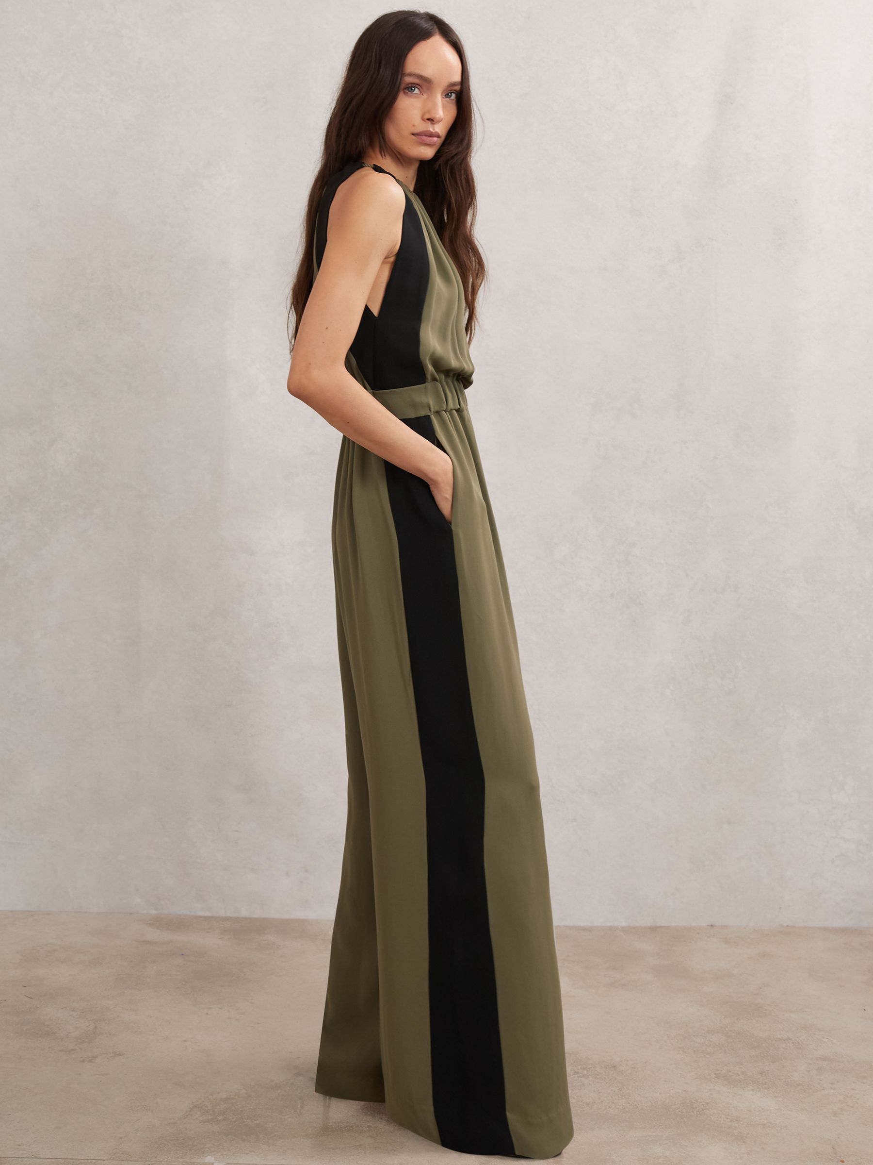 Colourblock Gathered Wide-leg Jumpsuit