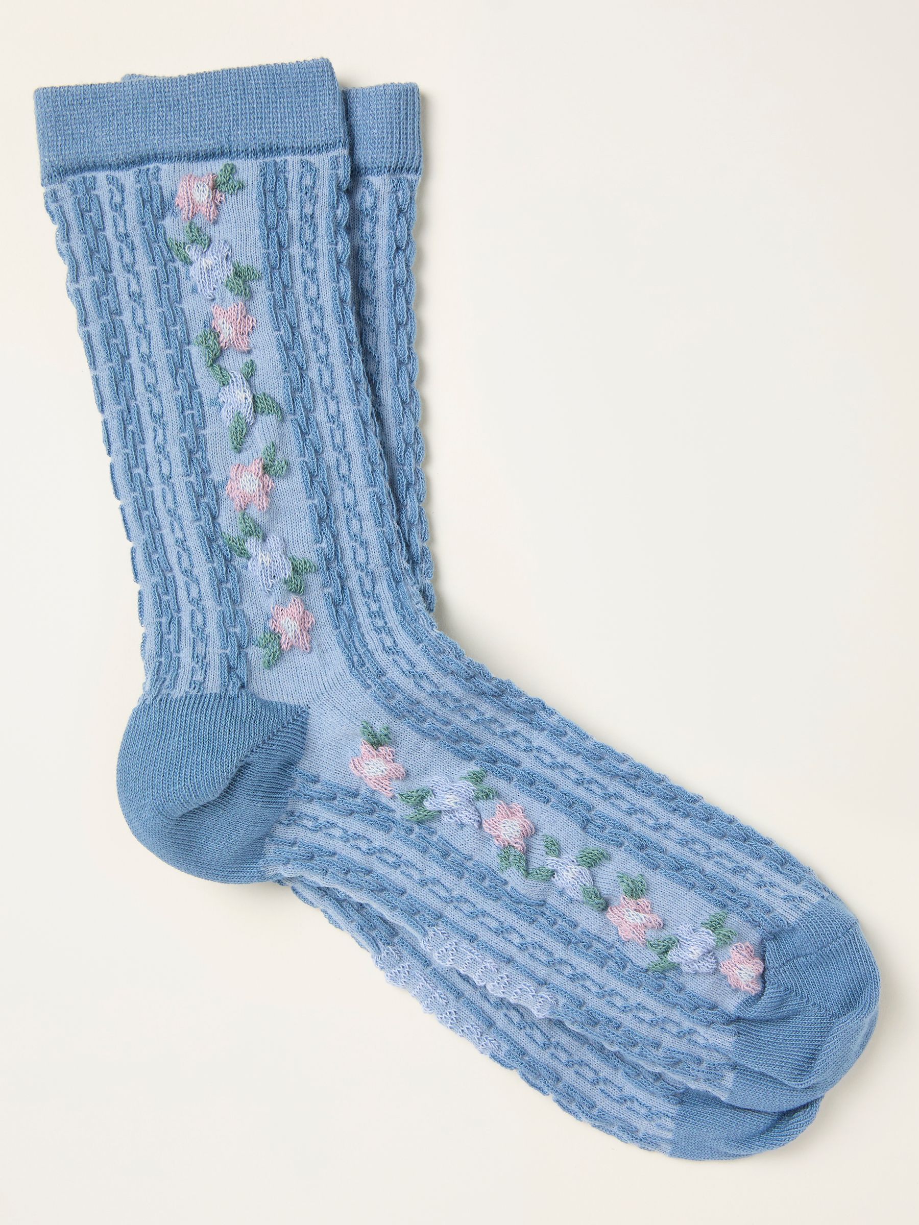Blue Textured Floral Socks - Image 1 of 2
