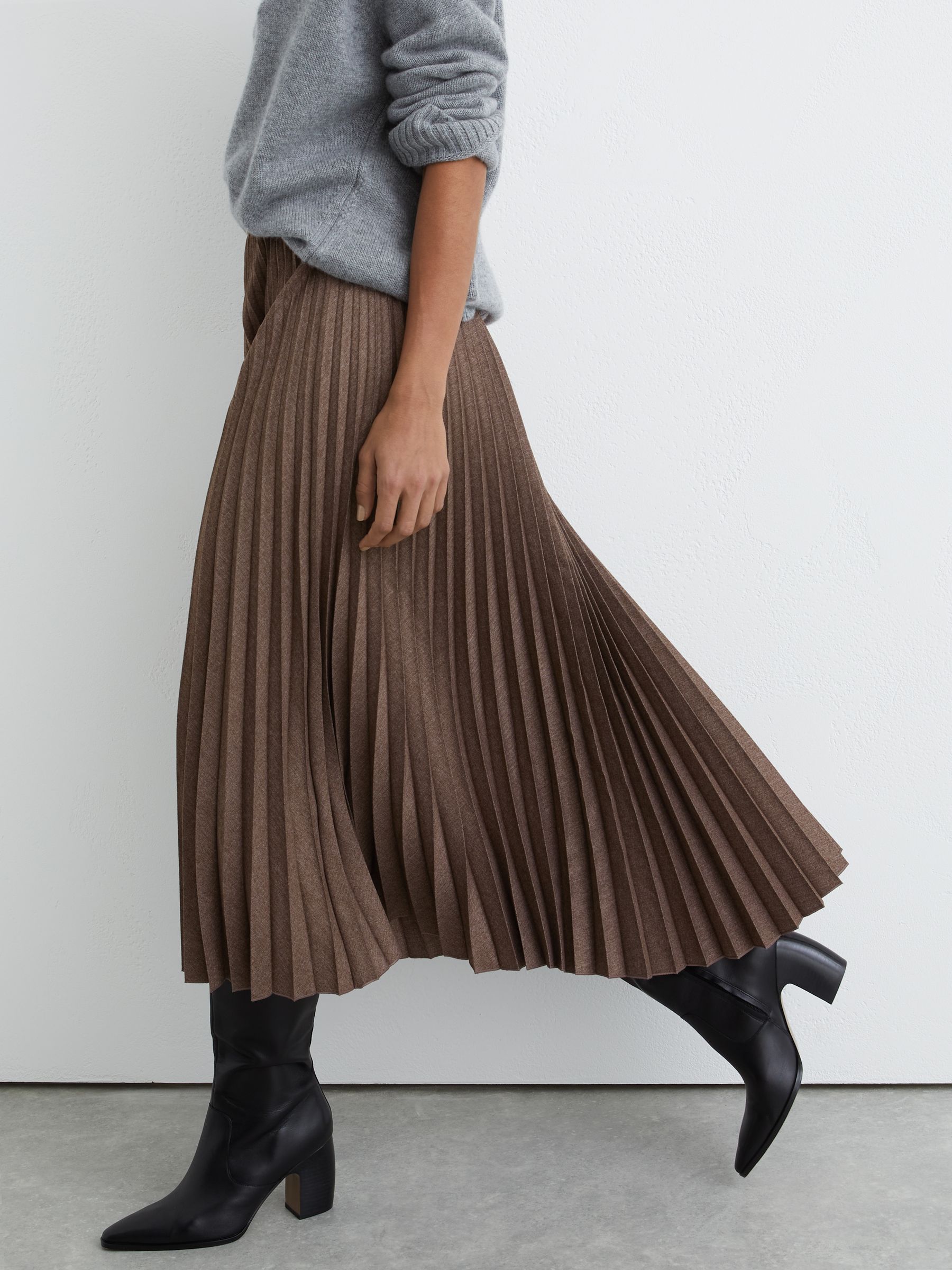 Pleated Midi Skirt in Mocha Brown - image 4
