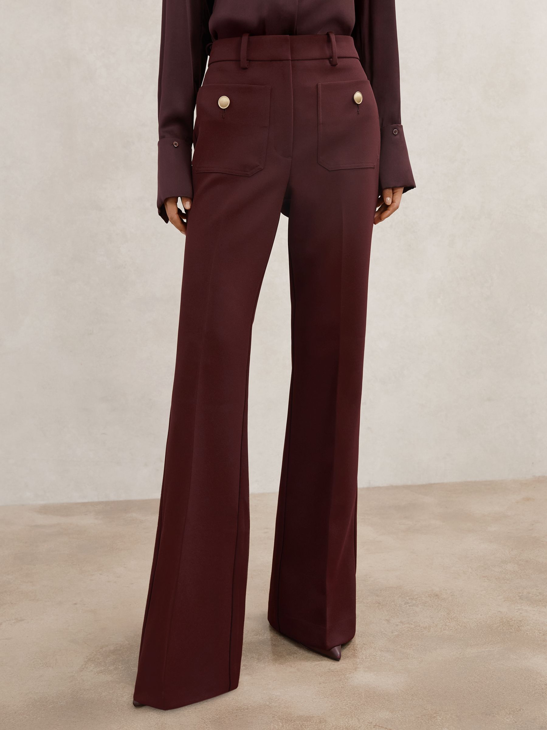 Button-pocket Flared Trousers