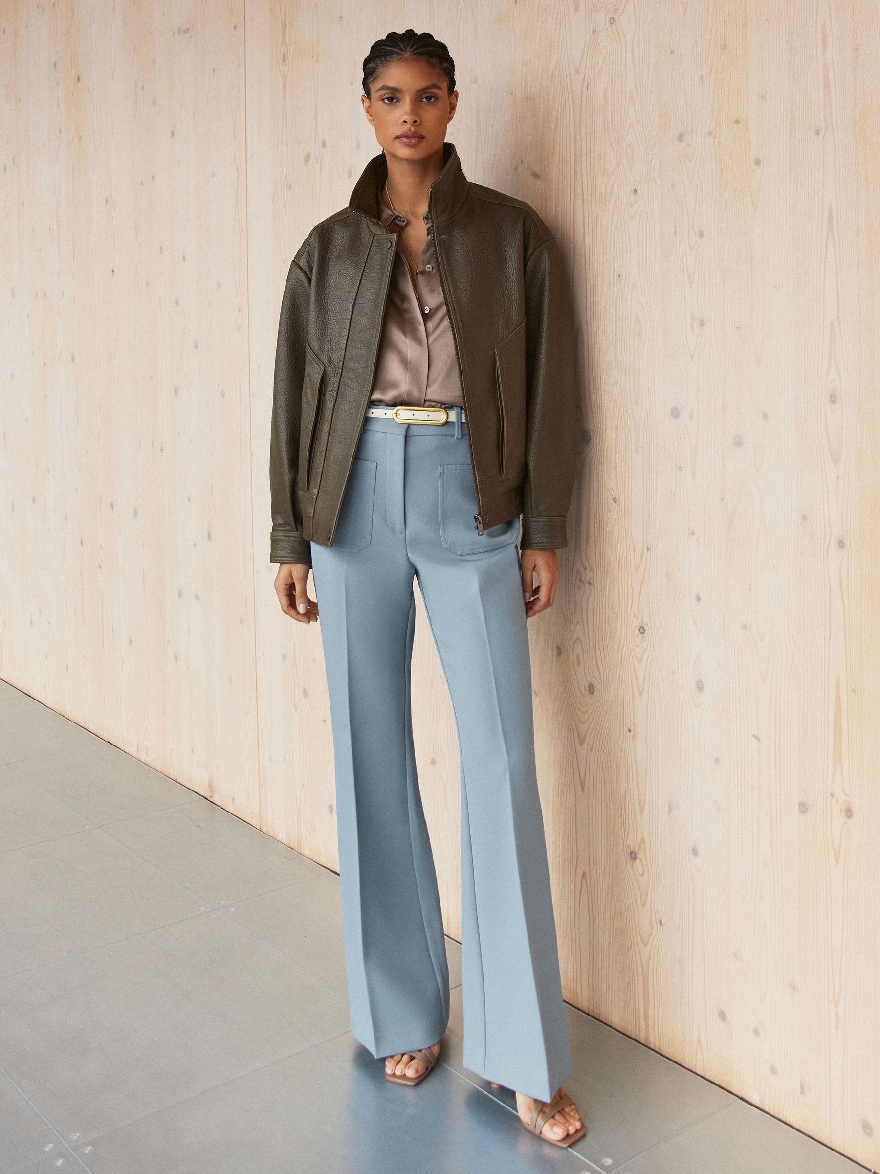 Twill Patch-Pocket Flared Trousers in Blue - image 3
