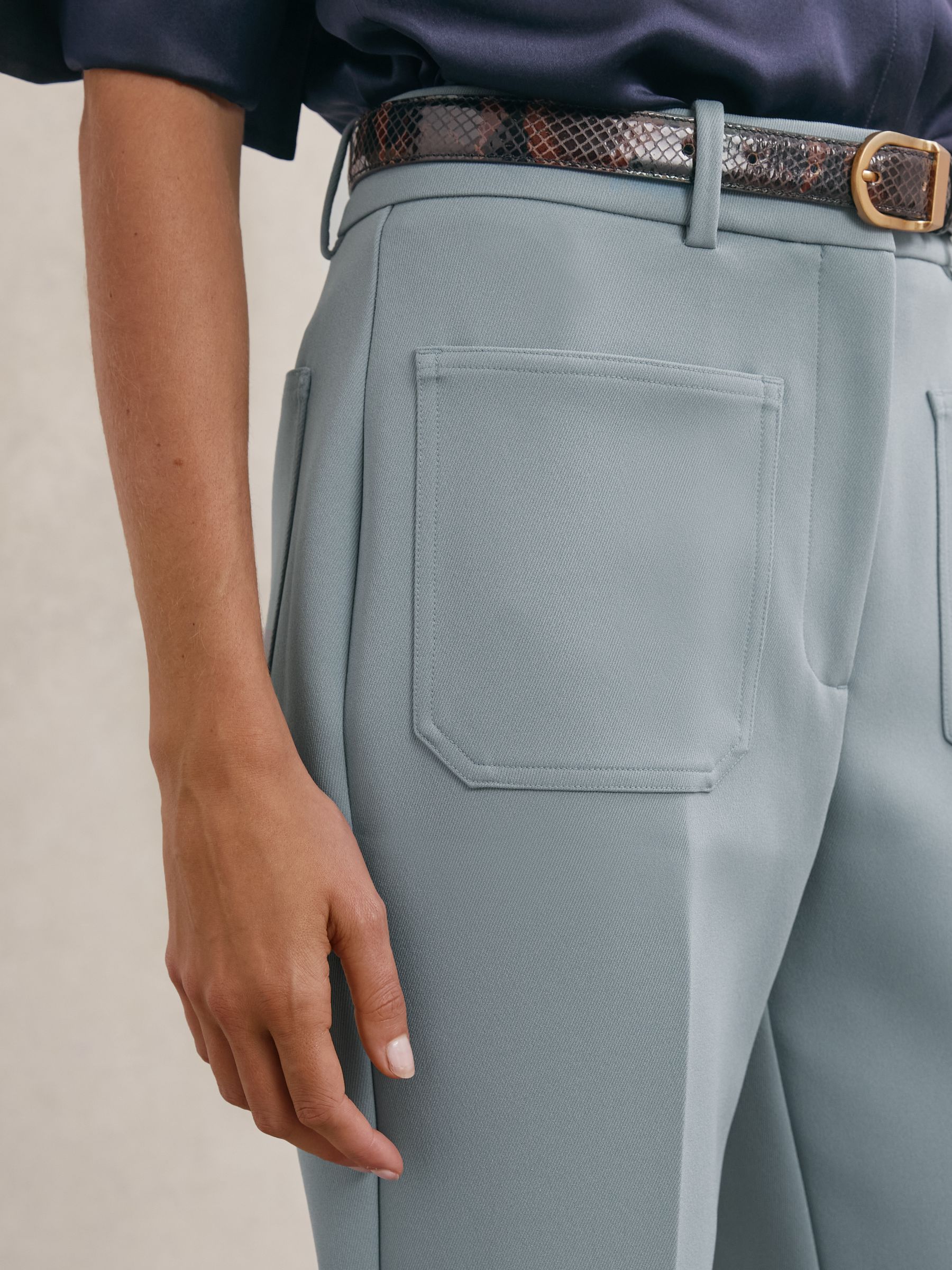 Twill Patch-Pocket Flared Trousers in Blue - image 4
