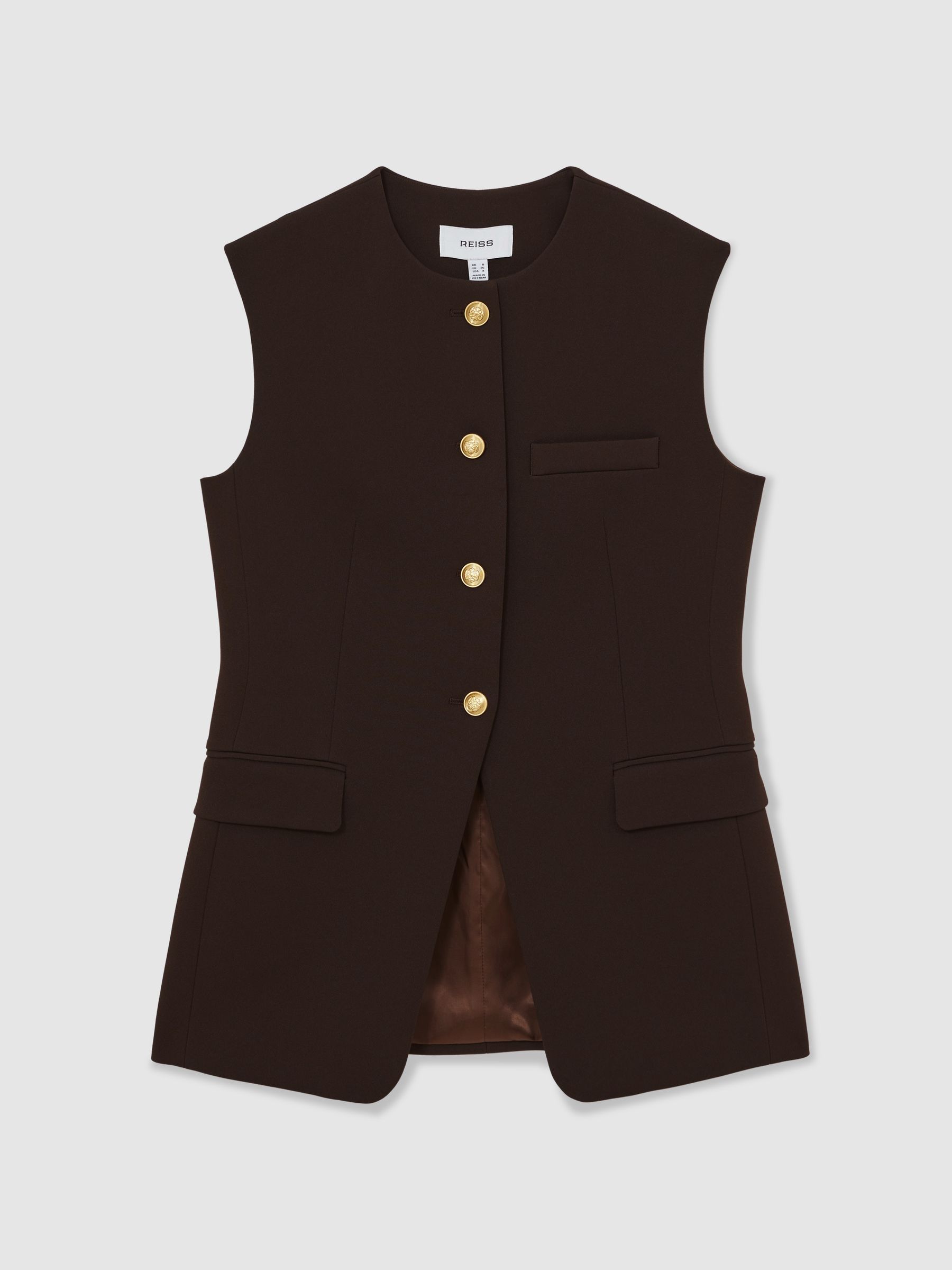 Longline Button-Through Waistcoat in Chocolate Brown - Image 2 of 7