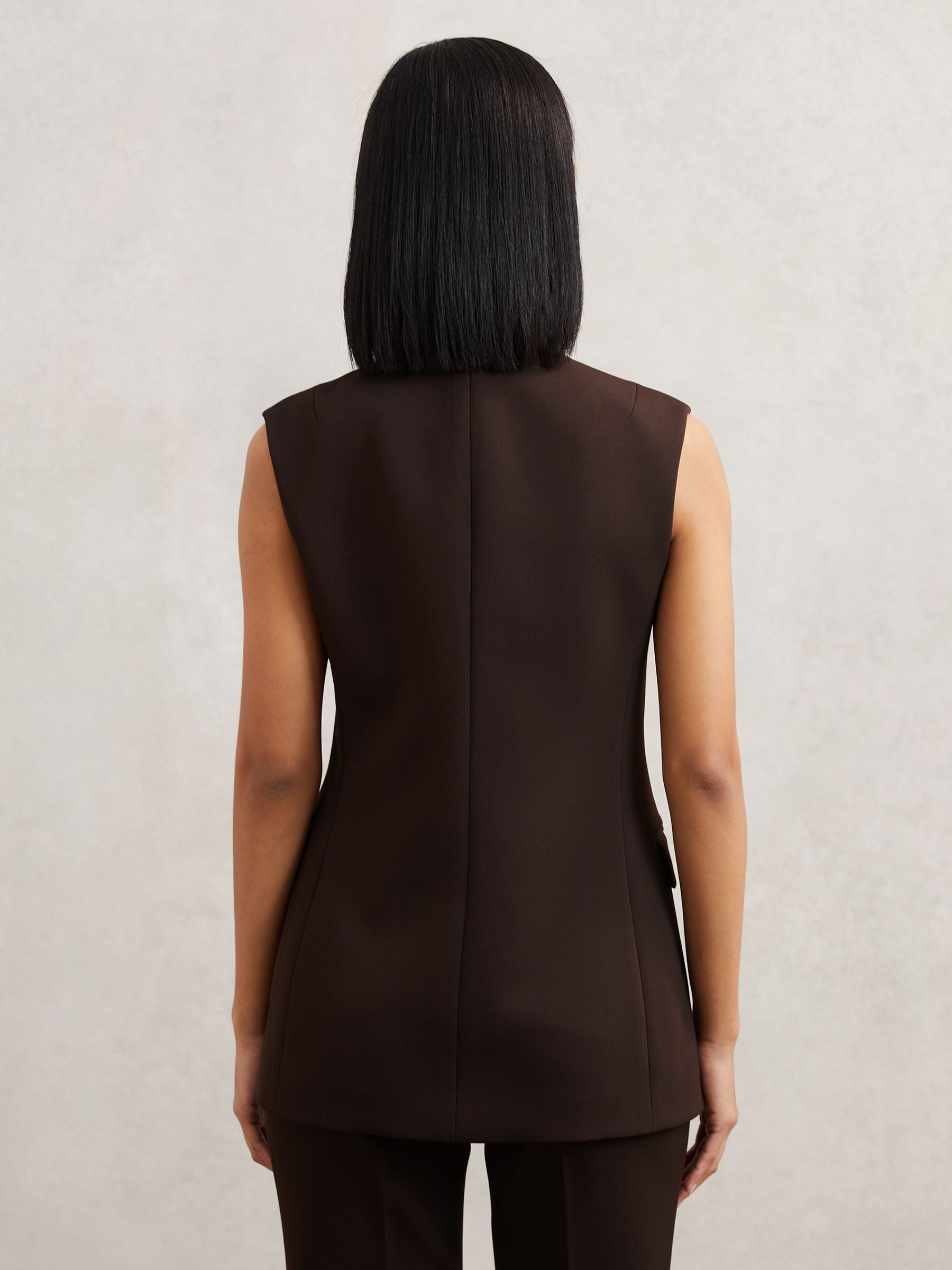 Longline Button-Through Waistcoat in Chocolate Brown - Image 6 of 7