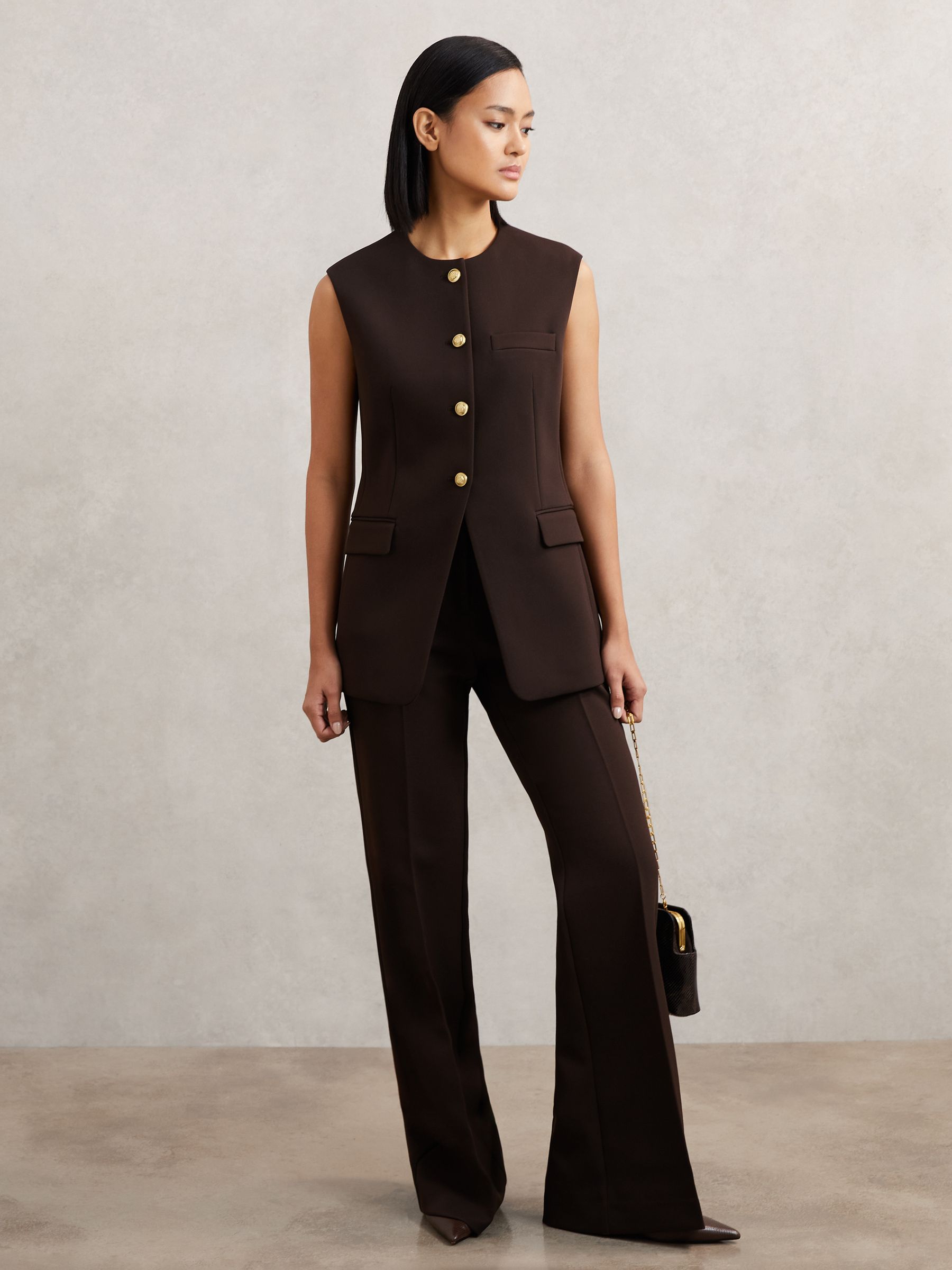 Longline Button-Through Waistcoat in Chocolate Brown - image 4
