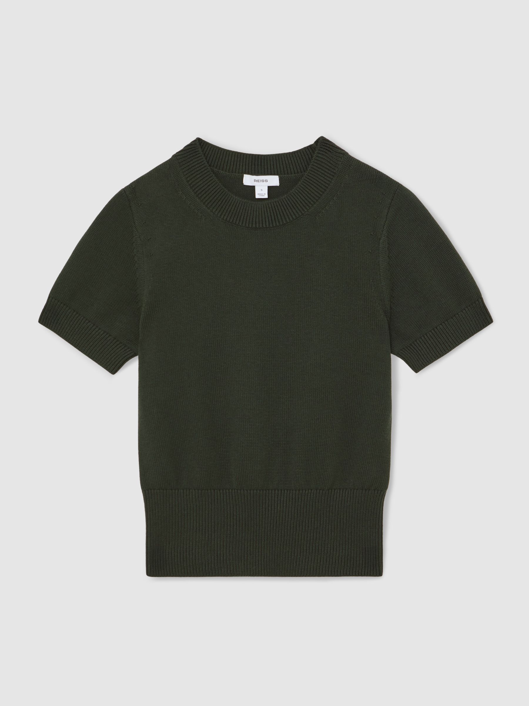 Cotton And Wool Crew-Neck Top in Khaki Green - image 1