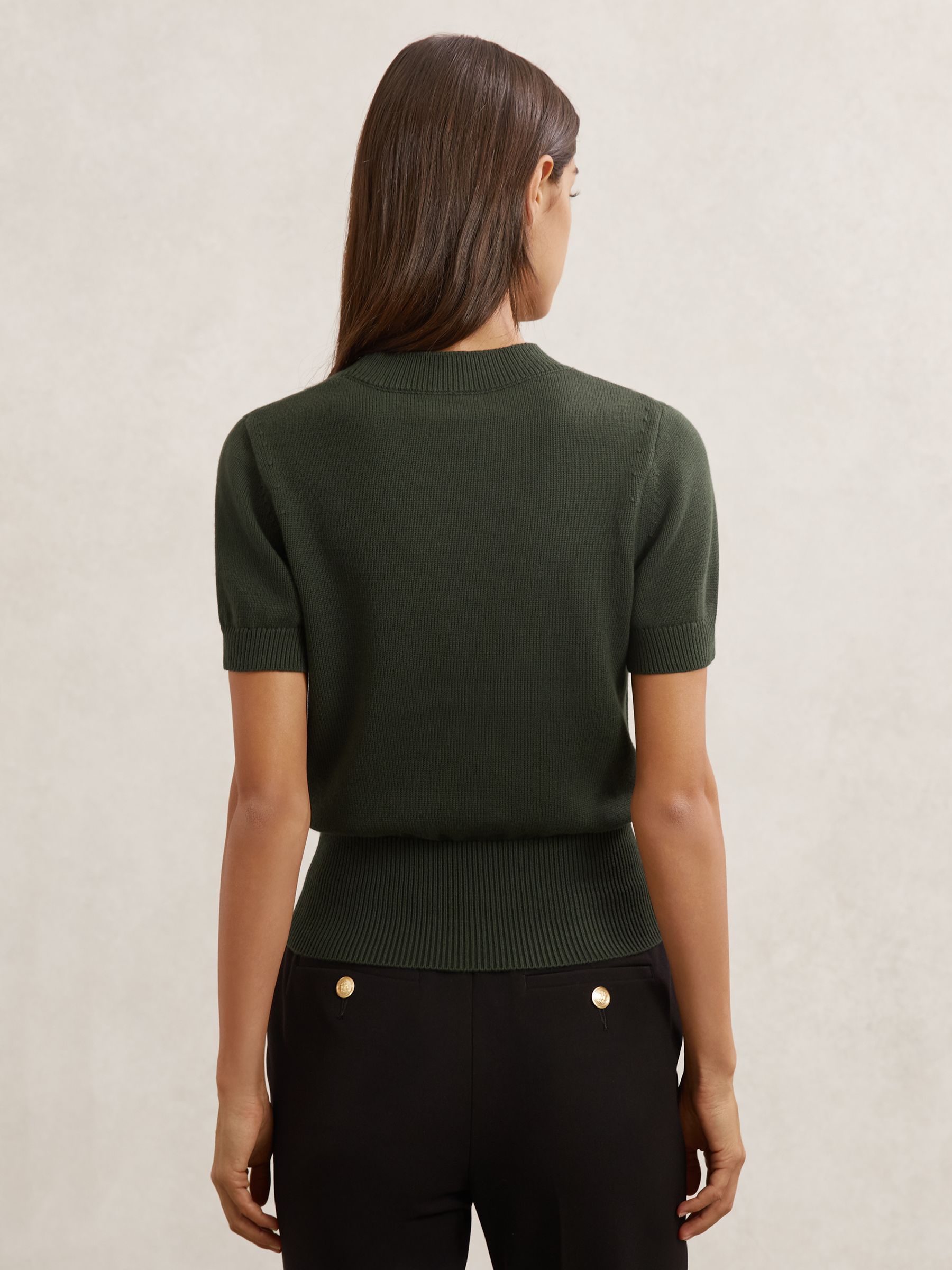 Cotton And Wool Crew-Neck Top in Khaki Green - image 4