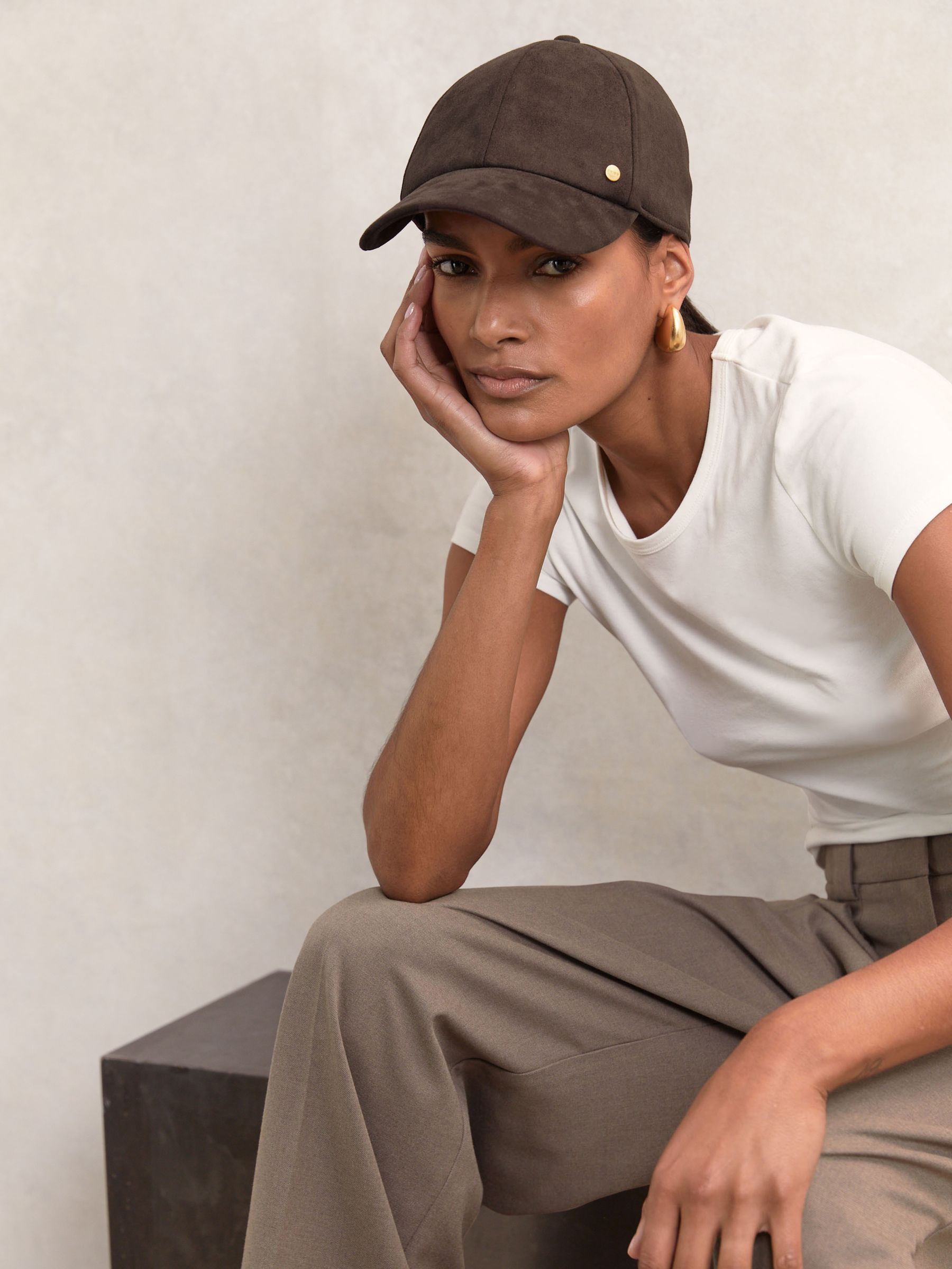 Faux Suede Baseball-Style Cap in Chocolate - Image 2 of 5