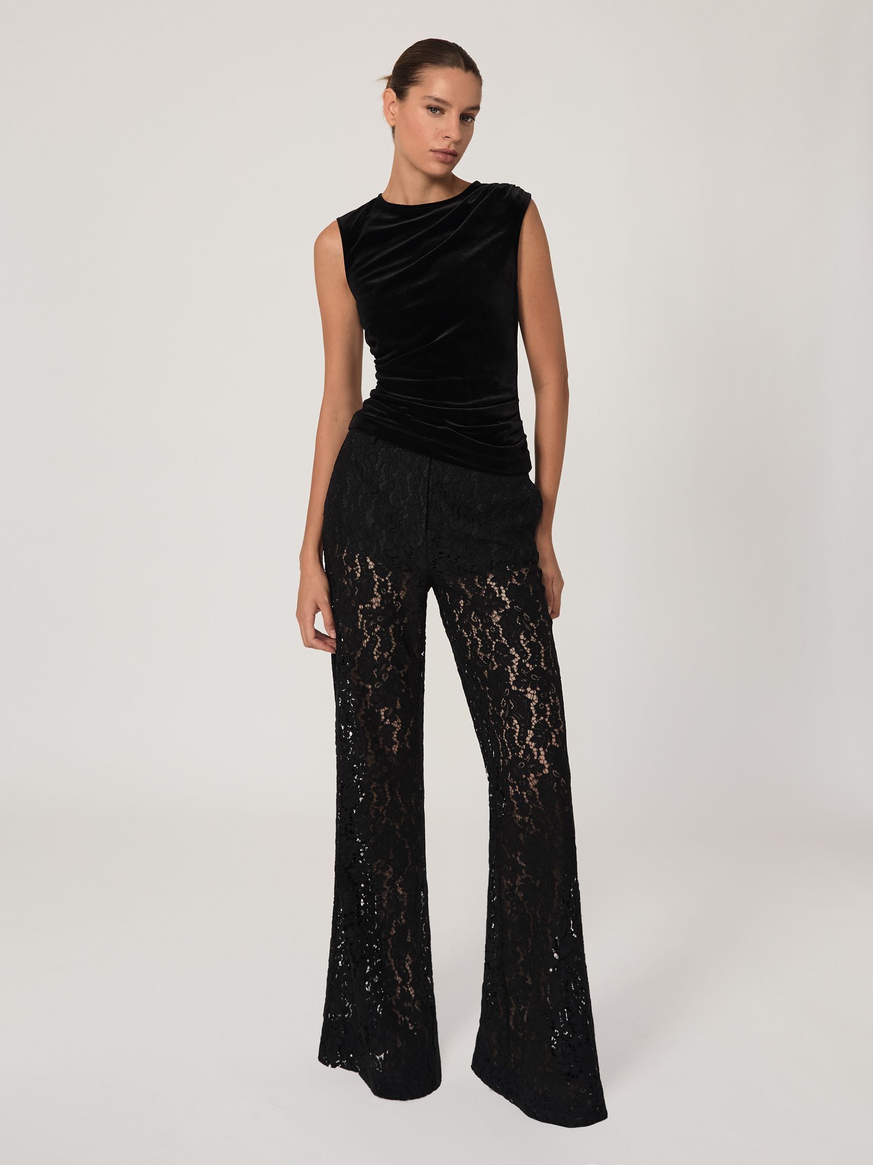 Lace Wide Leg Trousers in Black - Image 3 of 7