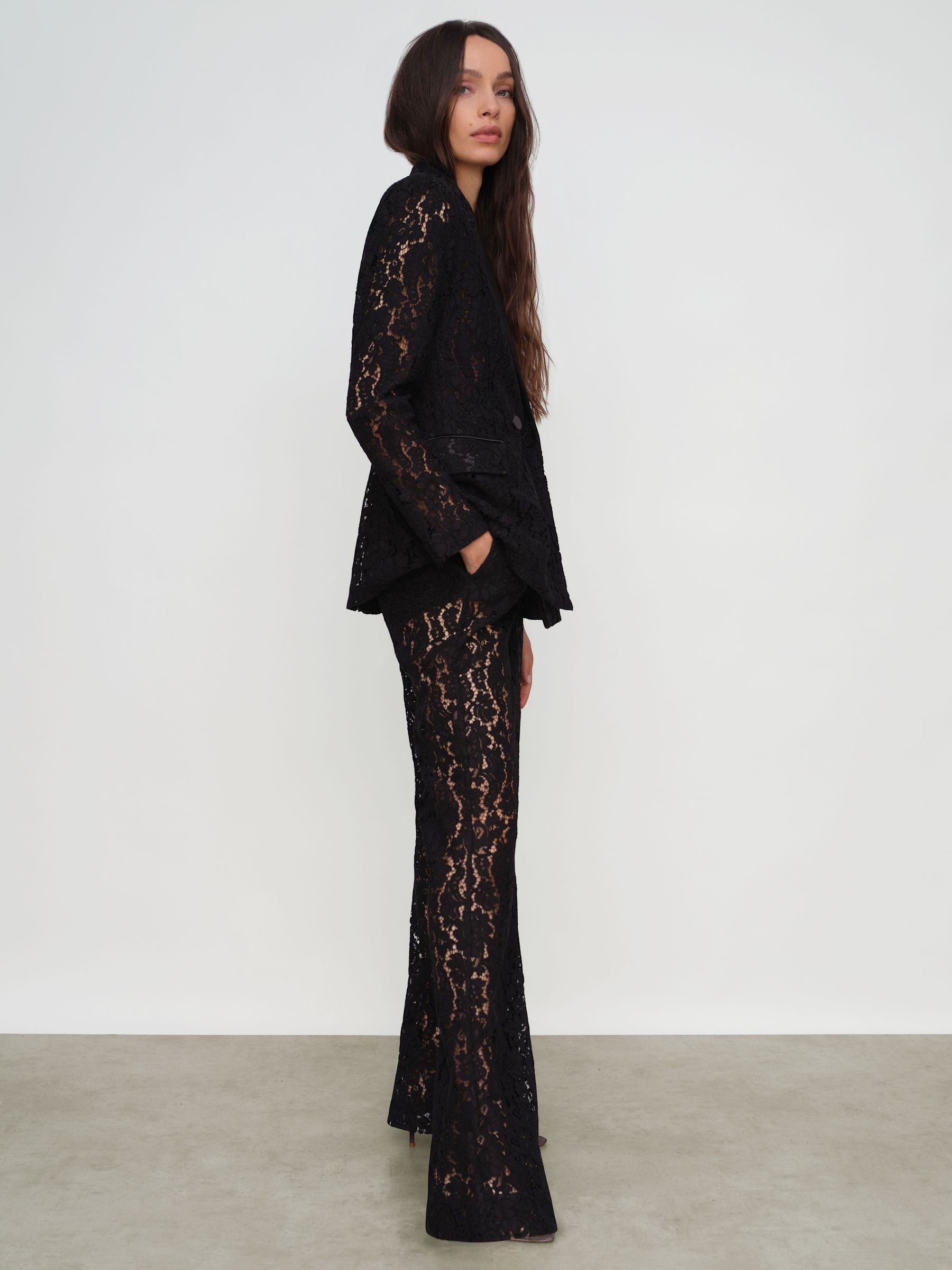 Lace Wide Leg Trousers in Black - image 5