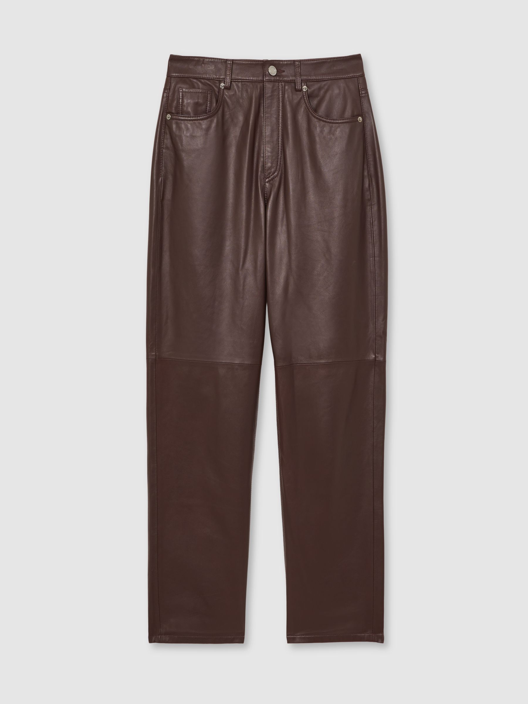 Leather Slim-Leg Trousers in Oxblood Burgundy - Image 2 of 5