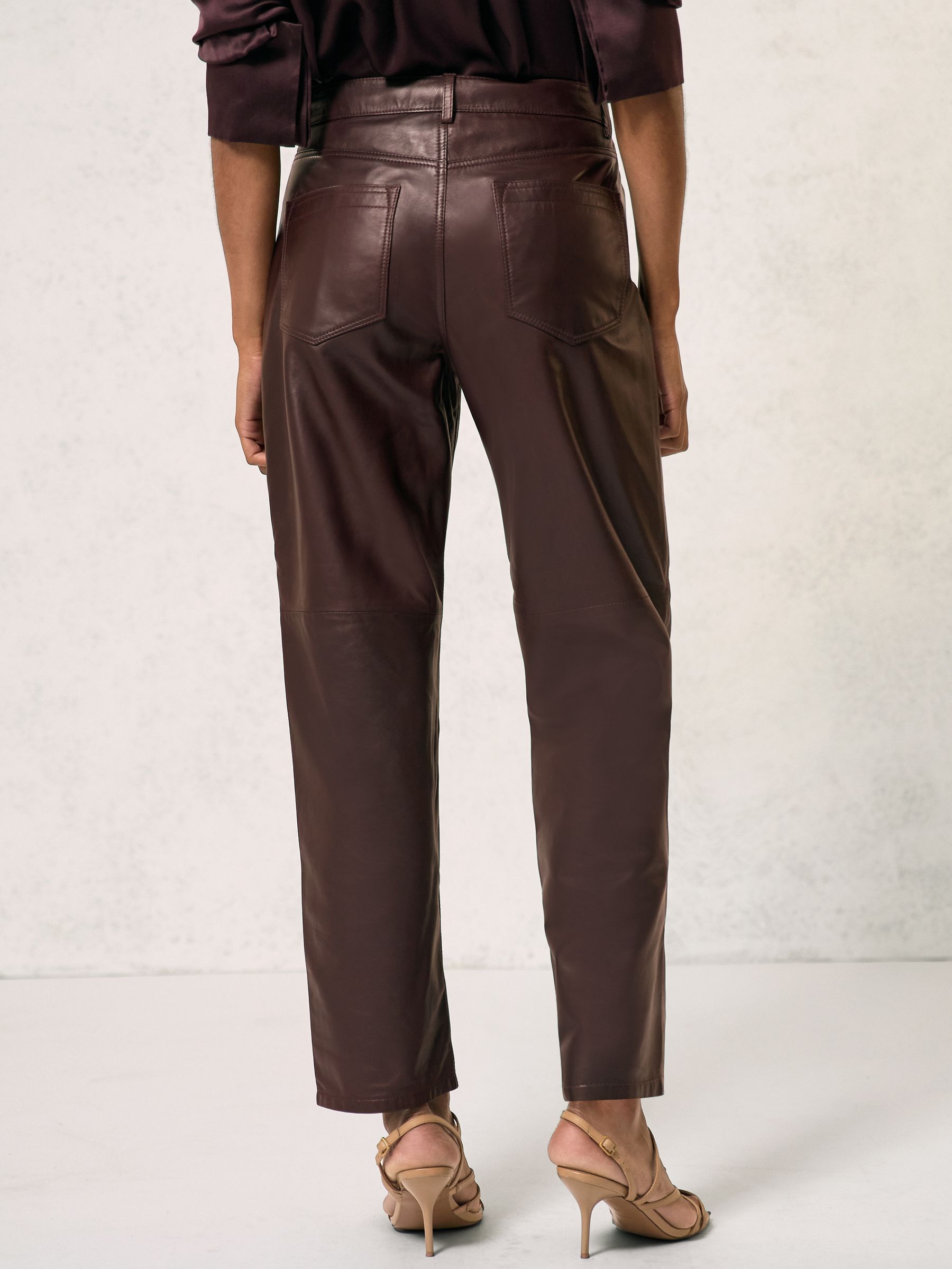Leather Slim-Leg Trousers in Oxblood Burgundy - image 3