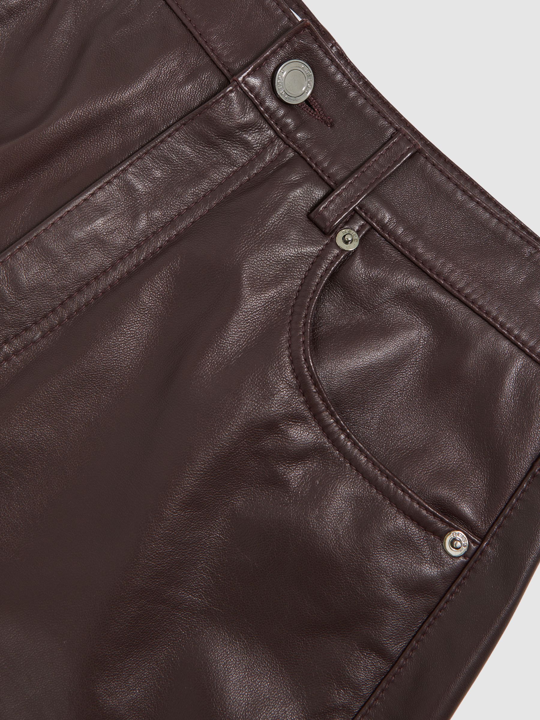 Leather Slim-Leg Trousers in Oxblood Burgundy - image 5
