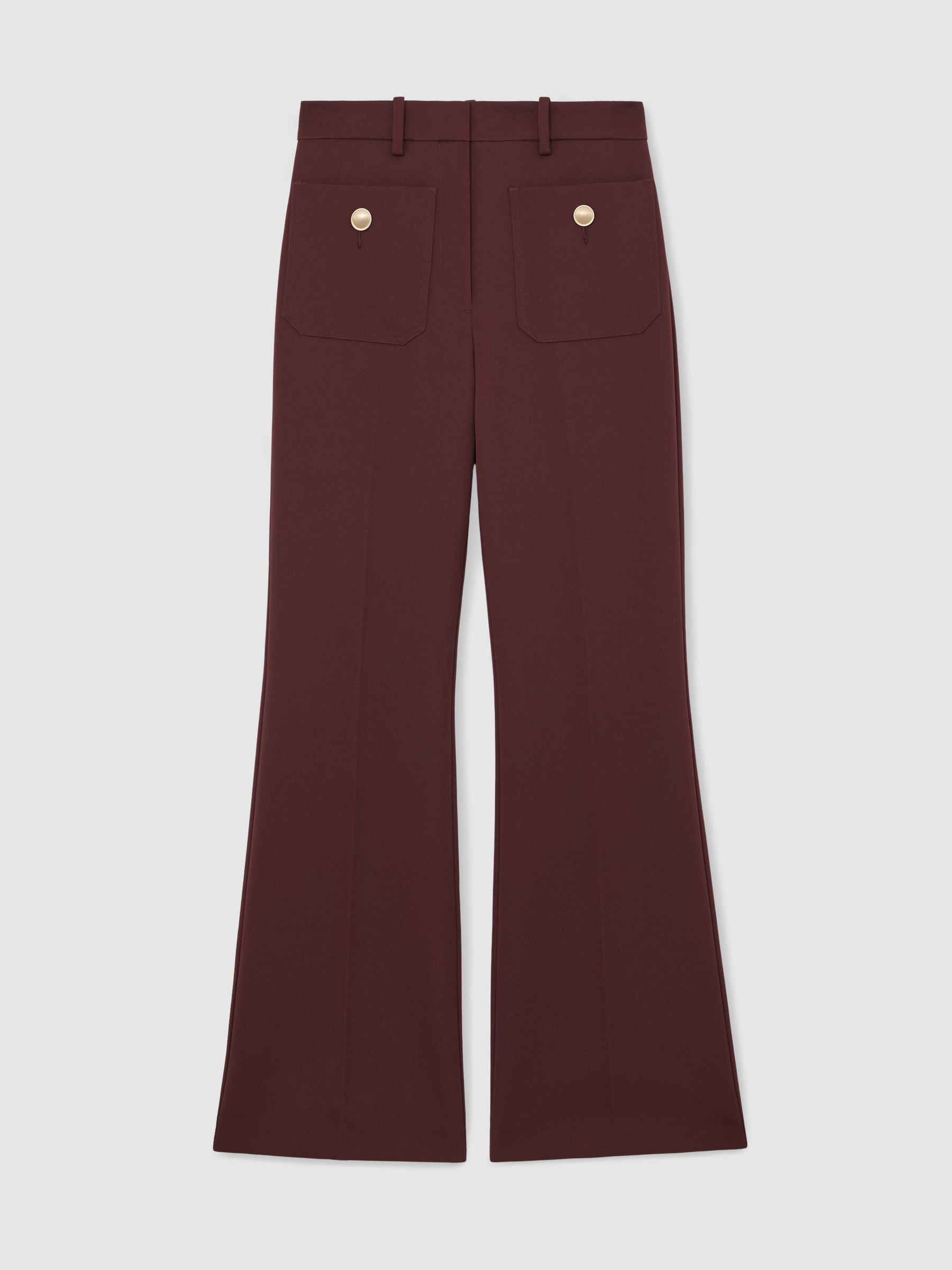 Button-Pocket Flared Trousers in Dark Red - image 1