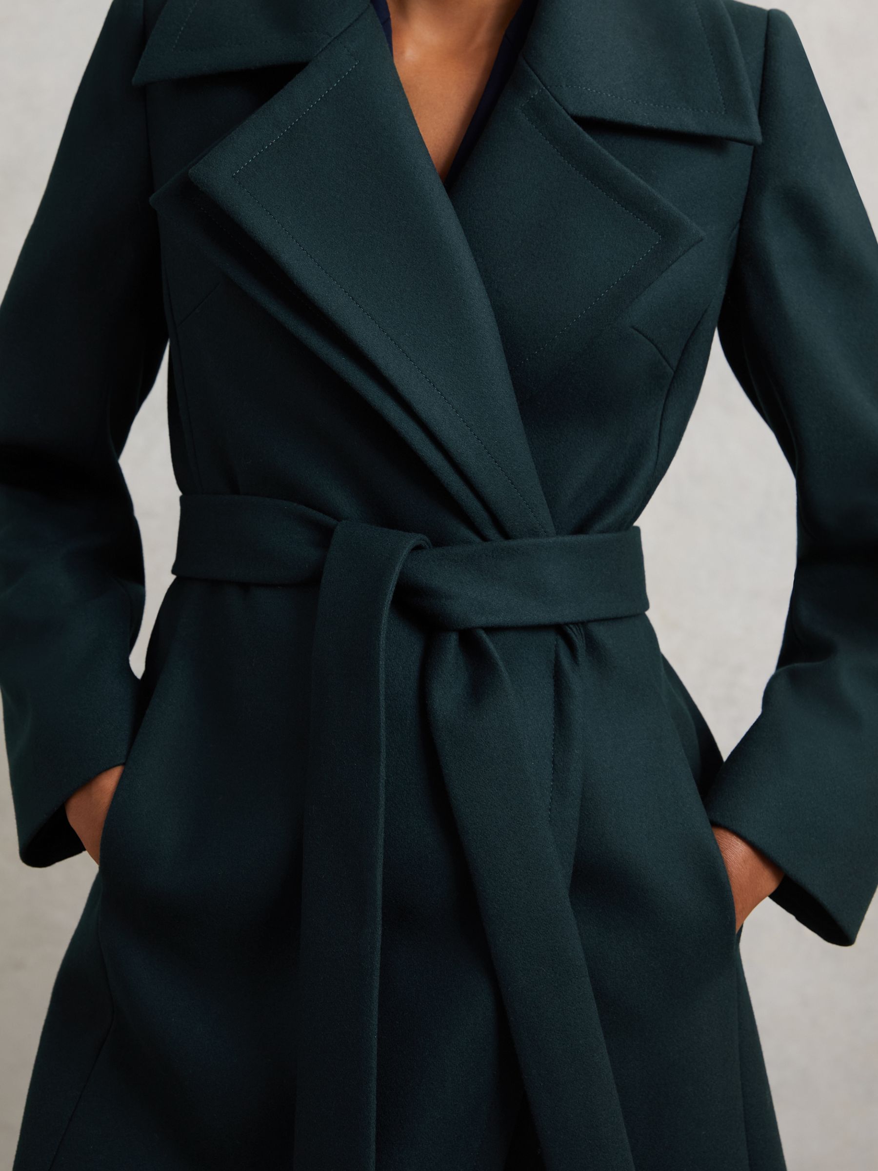 Reiss Wool-Blend Double-Lapel Belted Coat With Cashmere in Teal