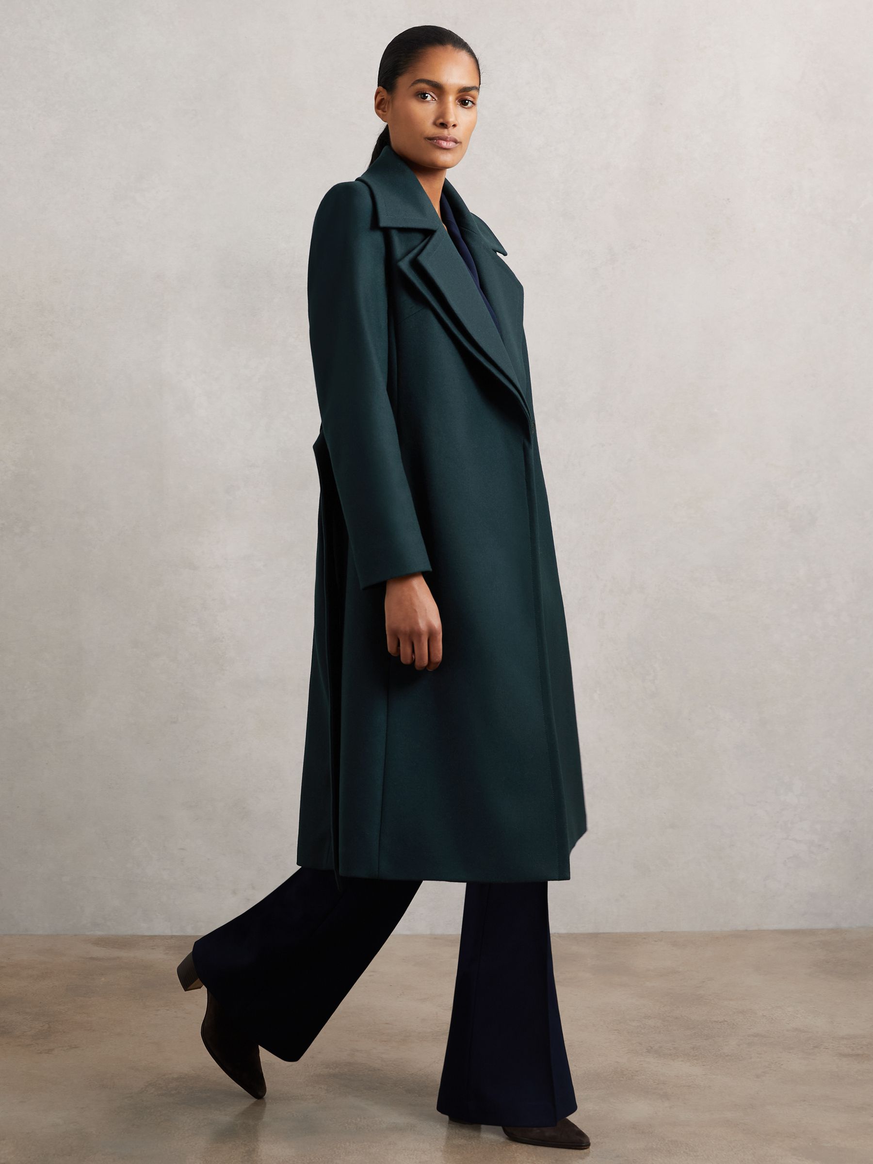 Wool-Blend Double-Lapel Belted Coat With Cashmere in Teal - image 4