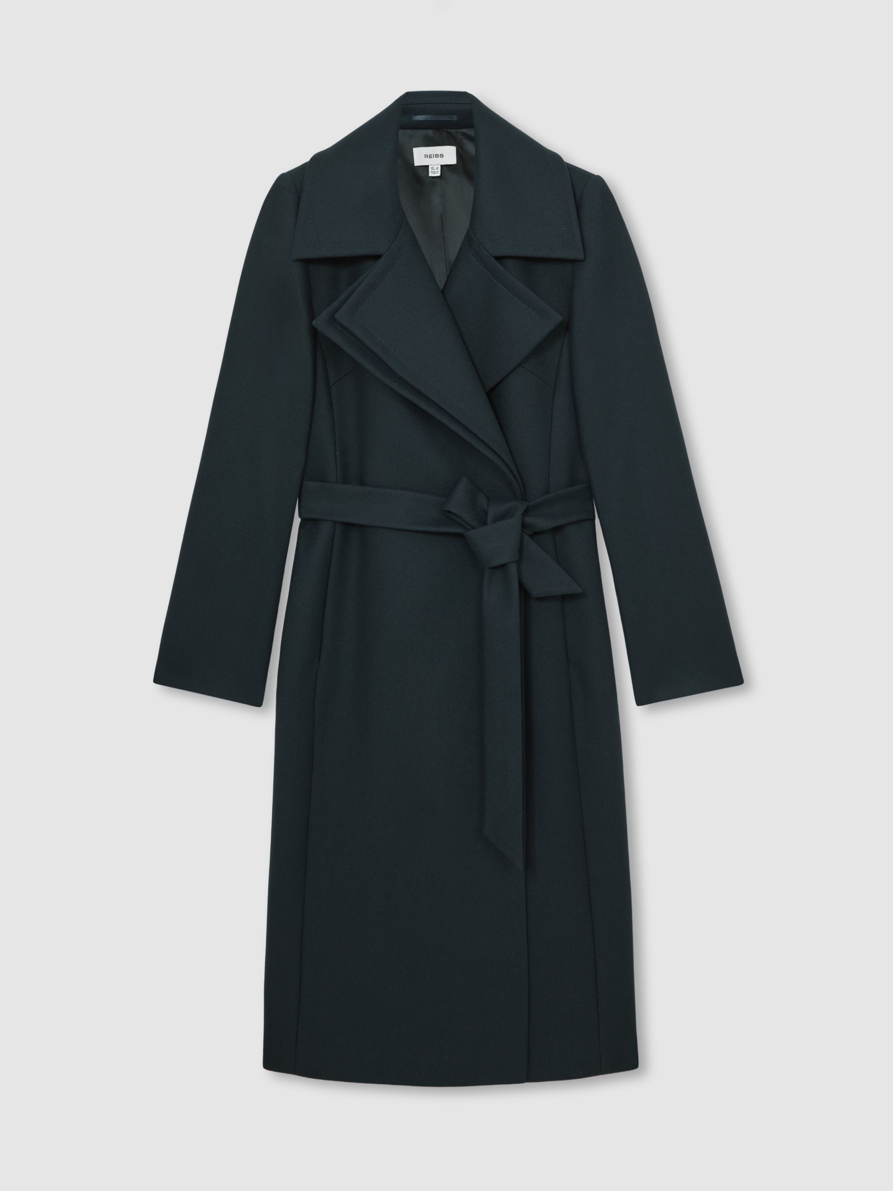 Petite Wool-Blend Double-Lapel Belted Coat With Cashmere in Teal - Image 2 of 7
