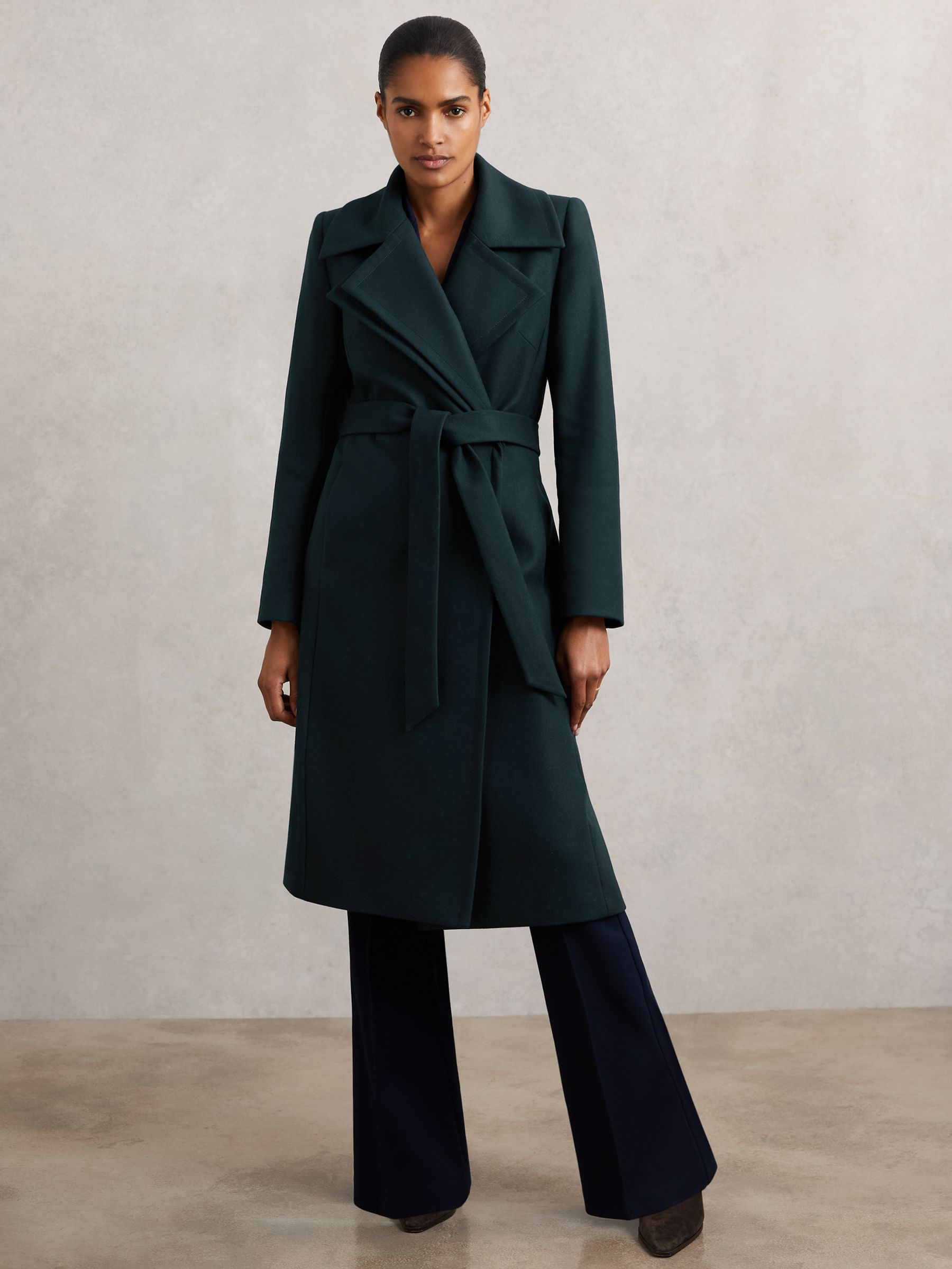 Petite Wool-Blend Double-Lapel Belted Coat With Cashmere in Teal - image 5