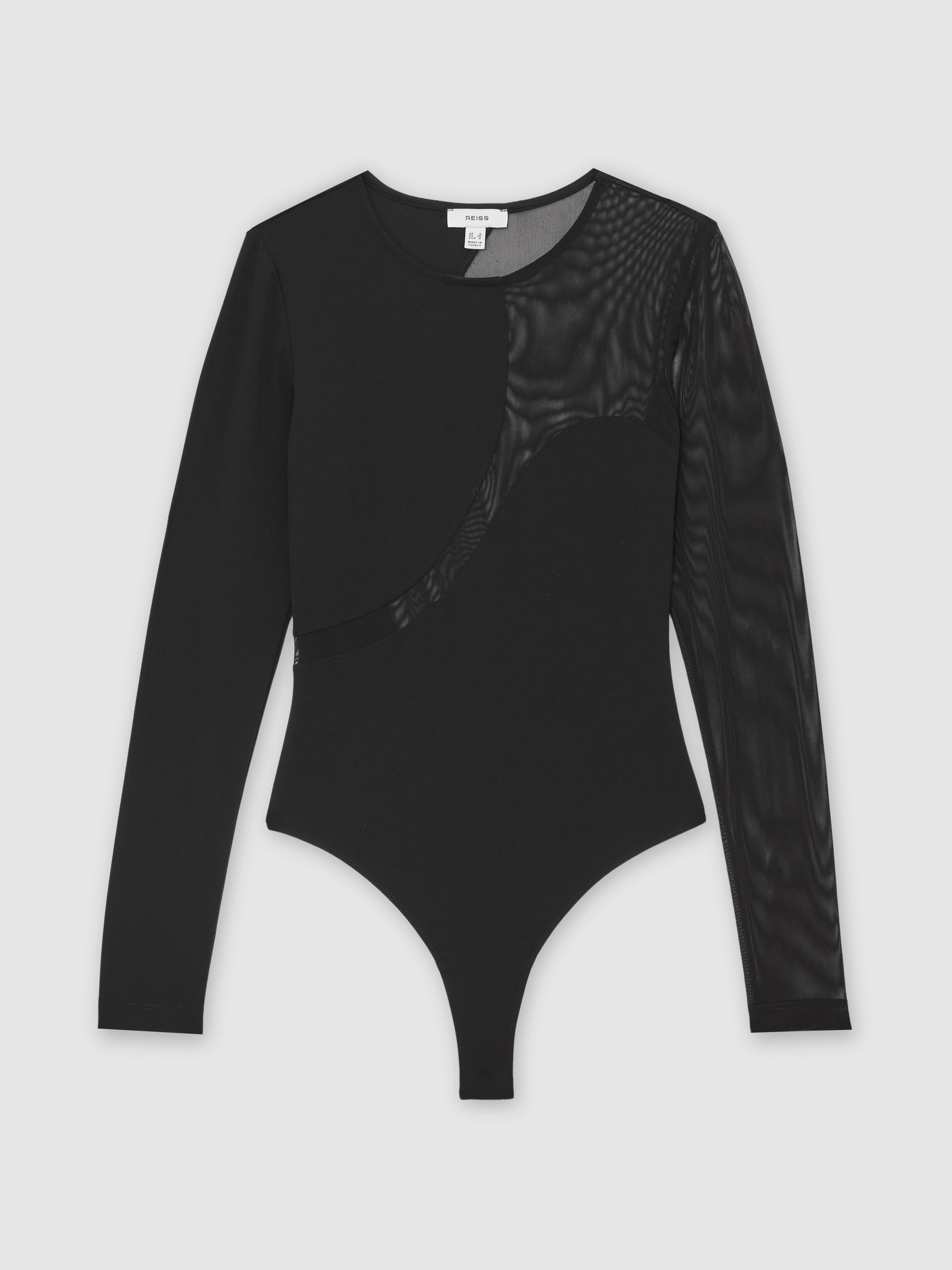 Cut-Out Mesh-Panel Bodysuit in Black - image 1