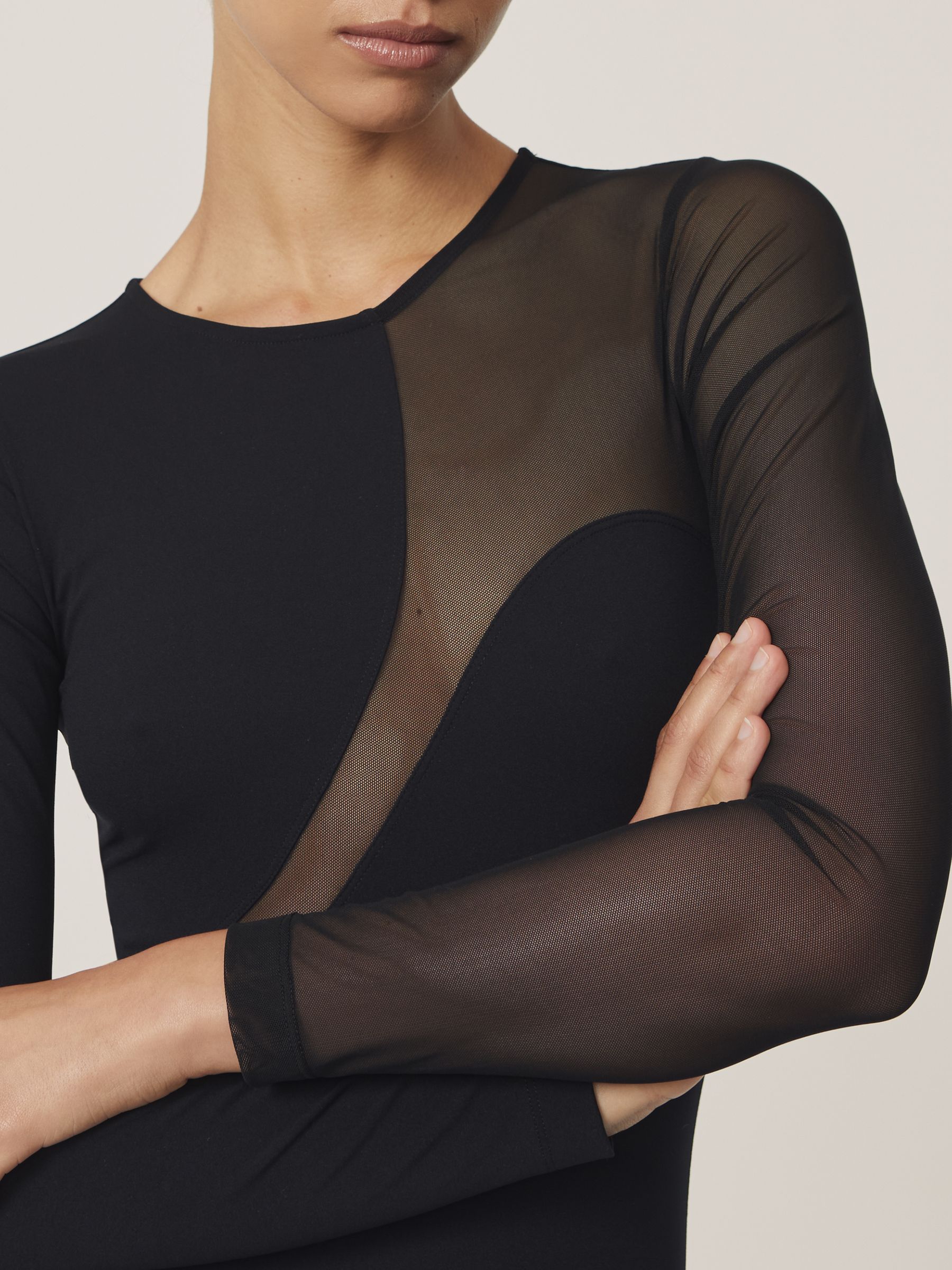 Cut-Out Mesh-Panel Bodysuit in Black - image 5