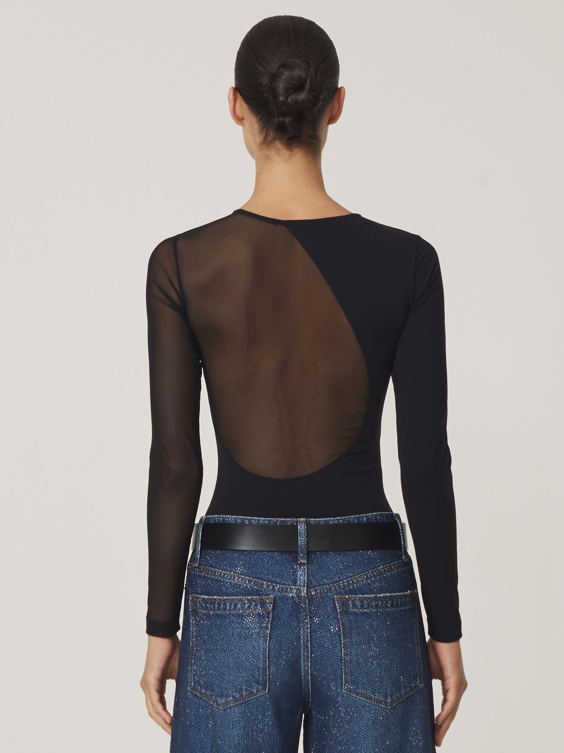 Cut-Out Mesh-Panel Bodysuit in Black - image 4