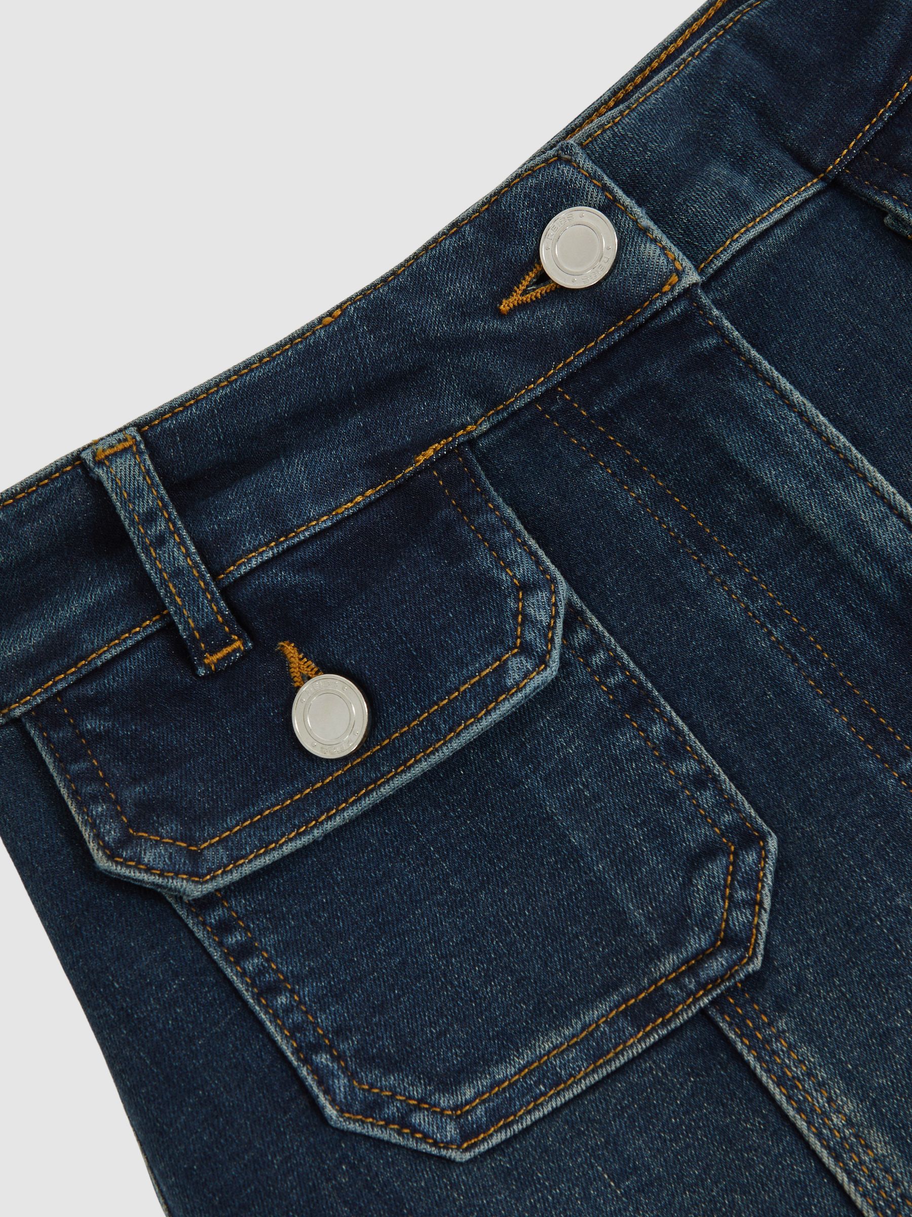 Petite Button-Pocket Flared Jeans in Mid Blue - image 4