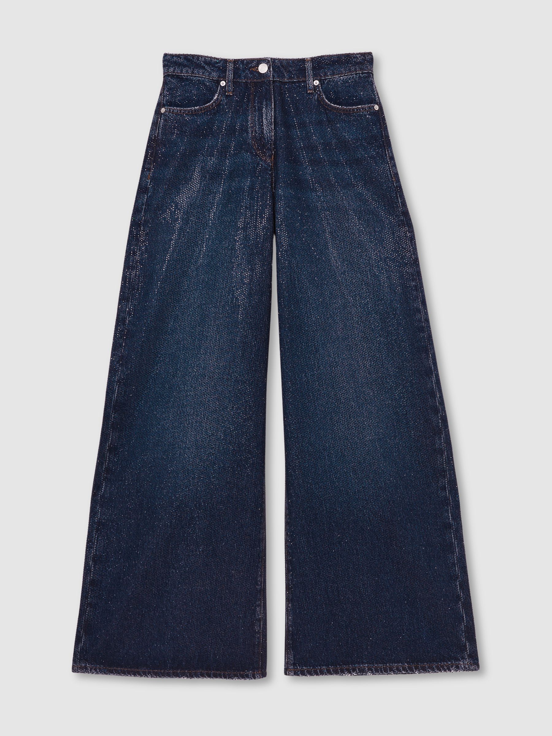 Petite Wide-Leg Crystal-Embellished Jeans in Dark Blue - Image 2 of 8