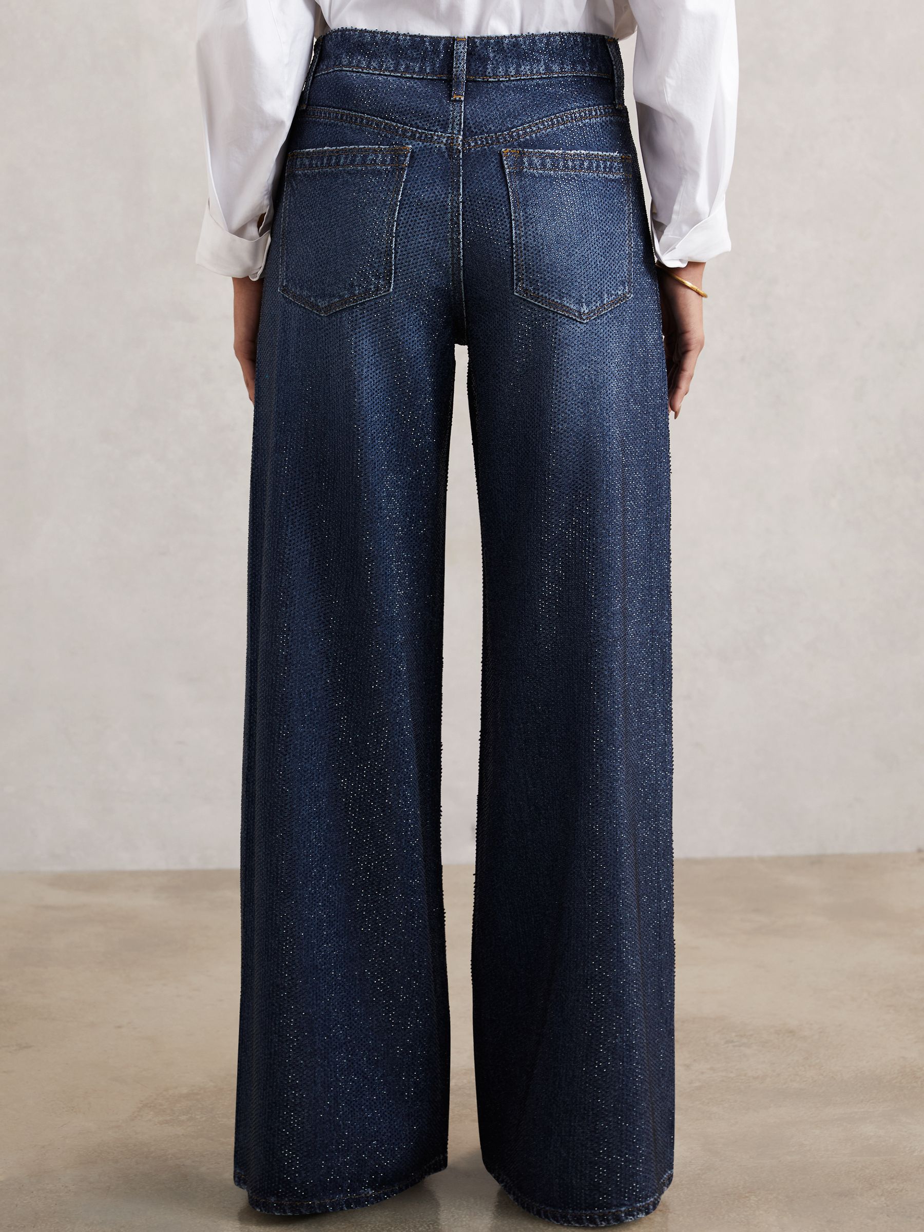 Petite Wide-Leg Crystal-Embellished Jeans in Dark Blue - image 5