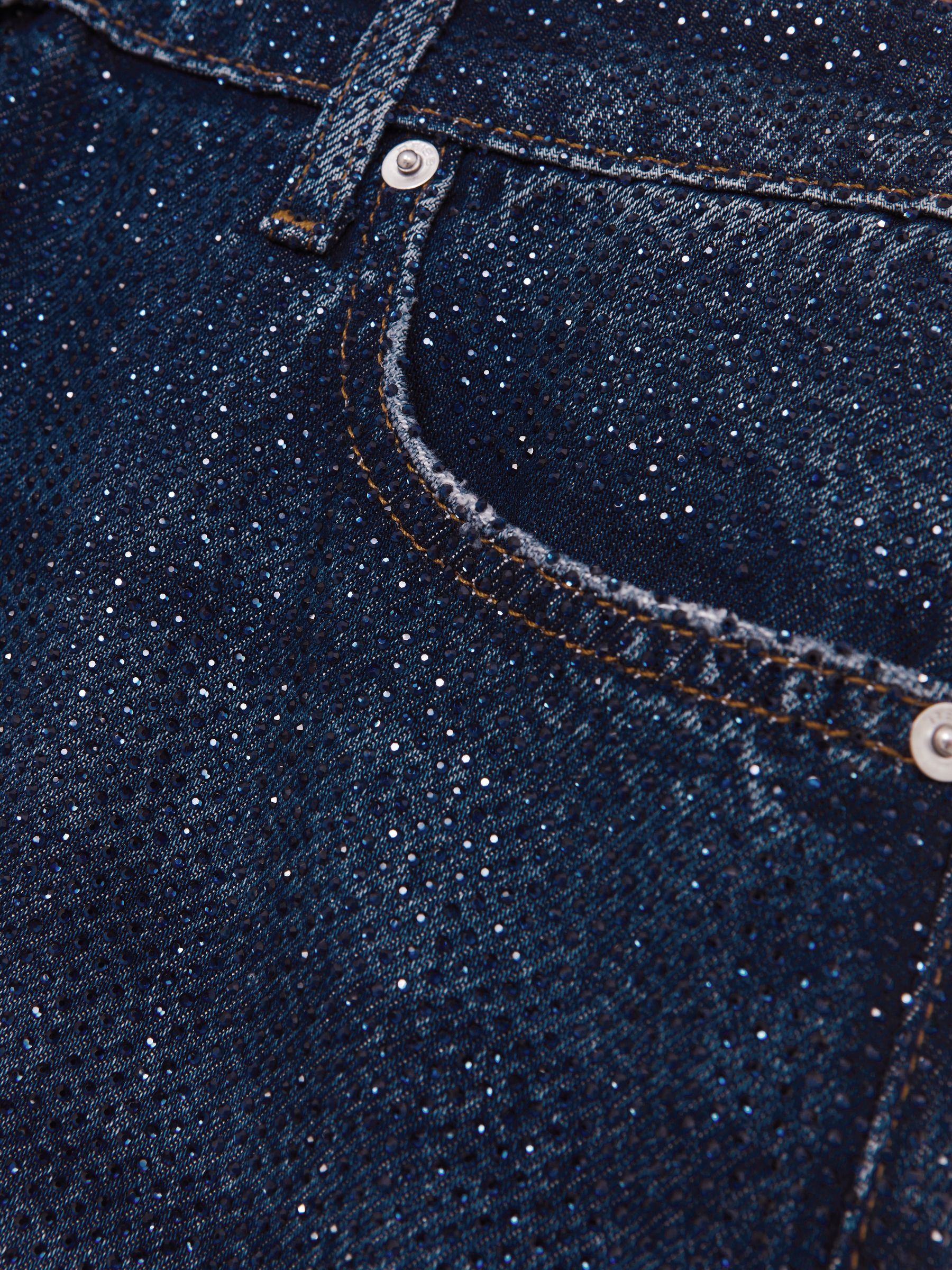 Petite Wide-Leg Crystal-Embellished Jeans in Dark Blue - image 4